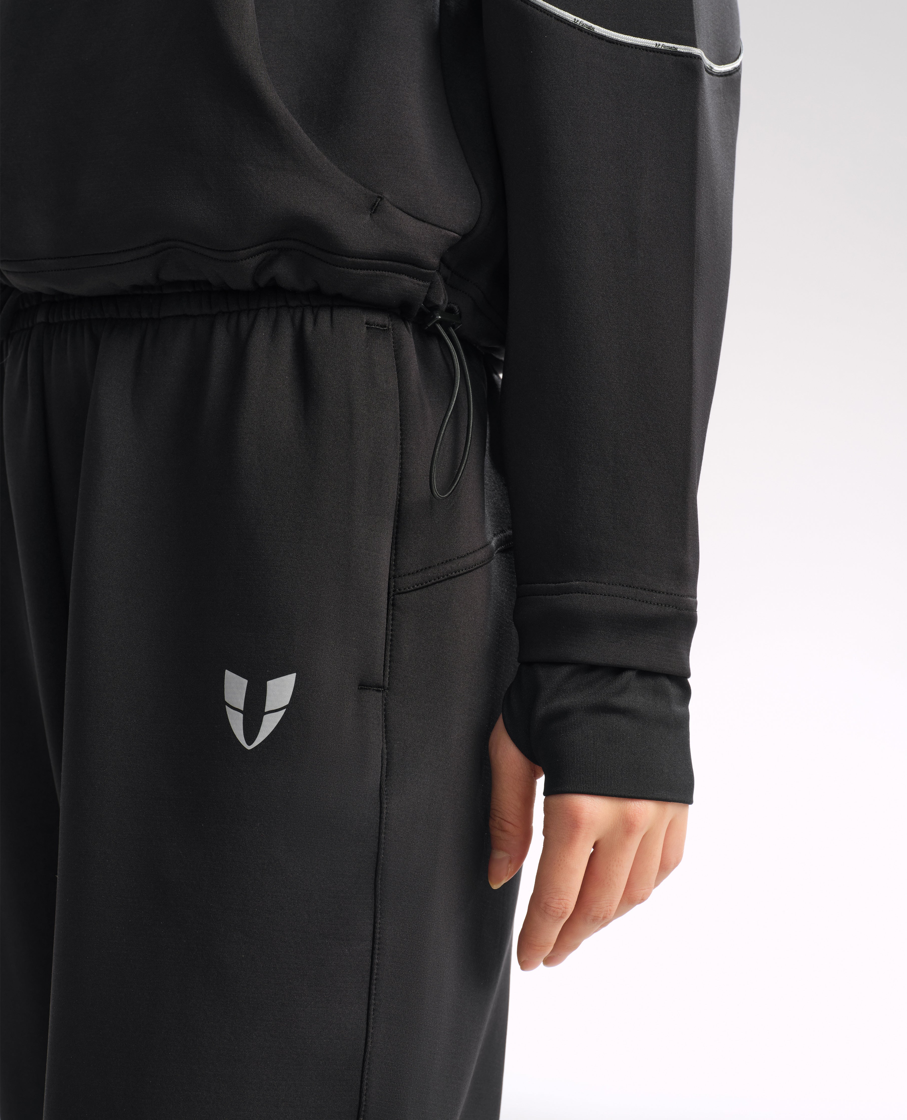 Stand Collar Half Zip Drawstring Athletic Pullover - Black