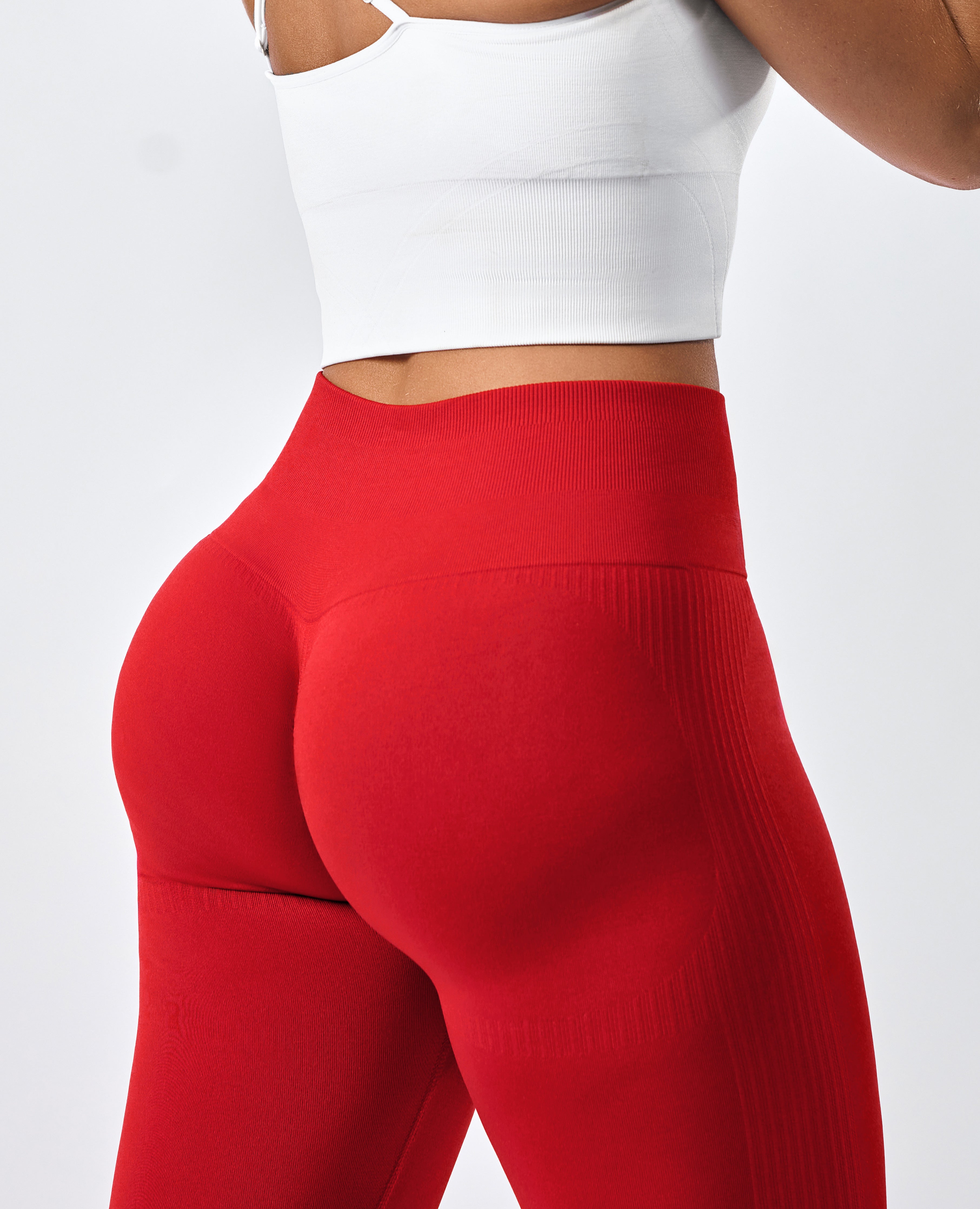 Ribbed Butt Lift Leggings - Red Cranberry