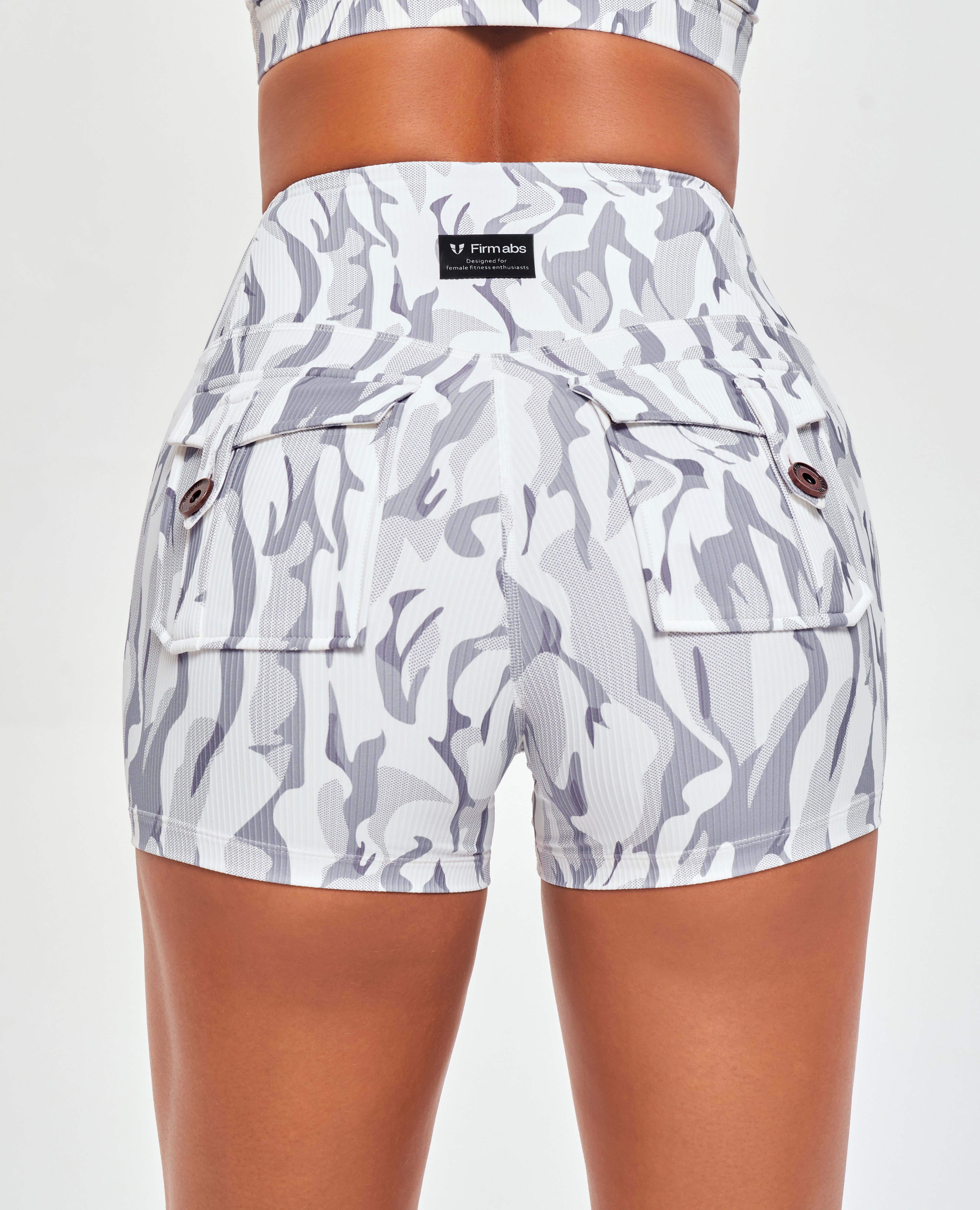Shorts de cargaison à taille haute - Camo blanc