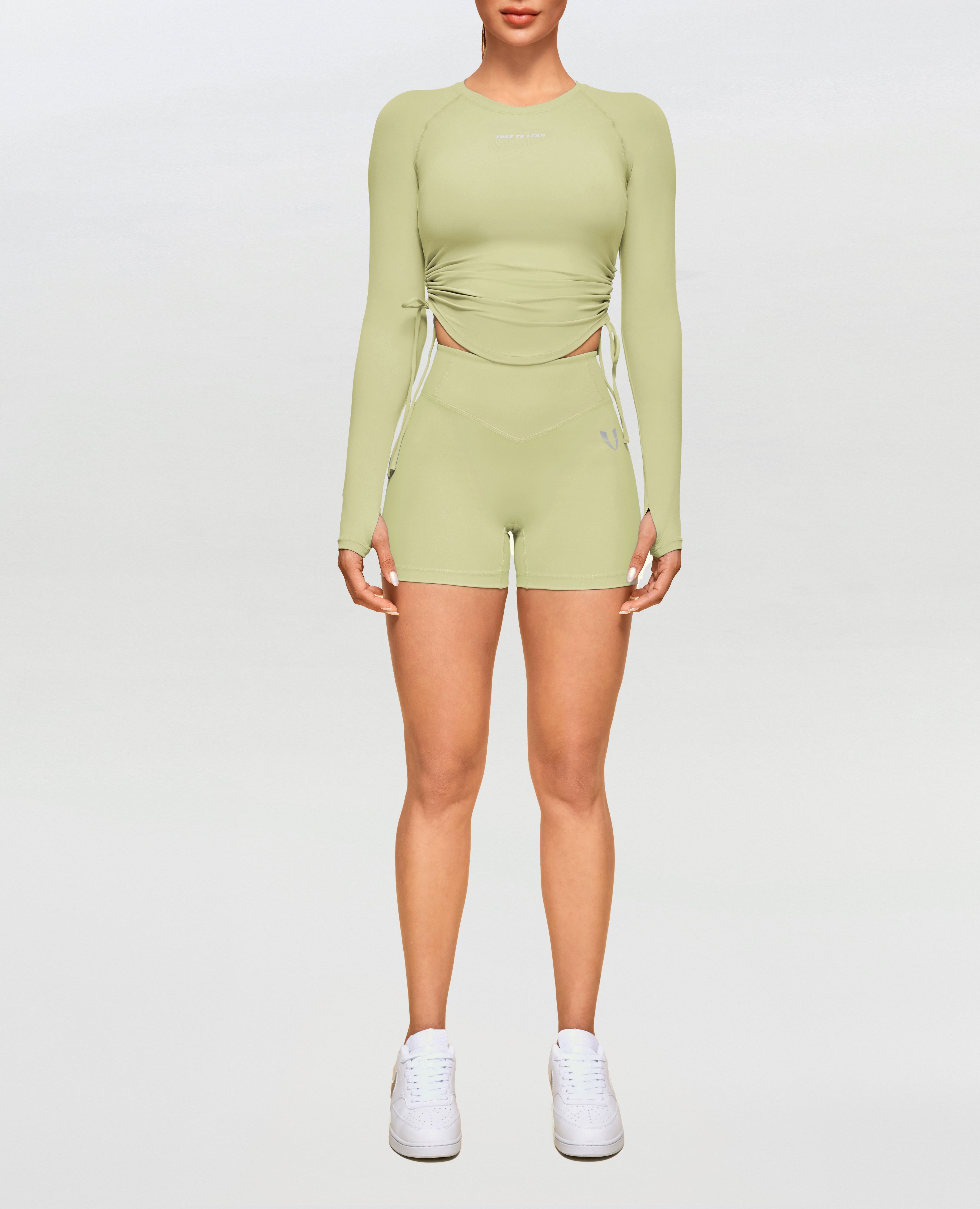 Drawstring Long Sleeve T-shirt - Pea Green | Gym & Athletic | FIRM ABS