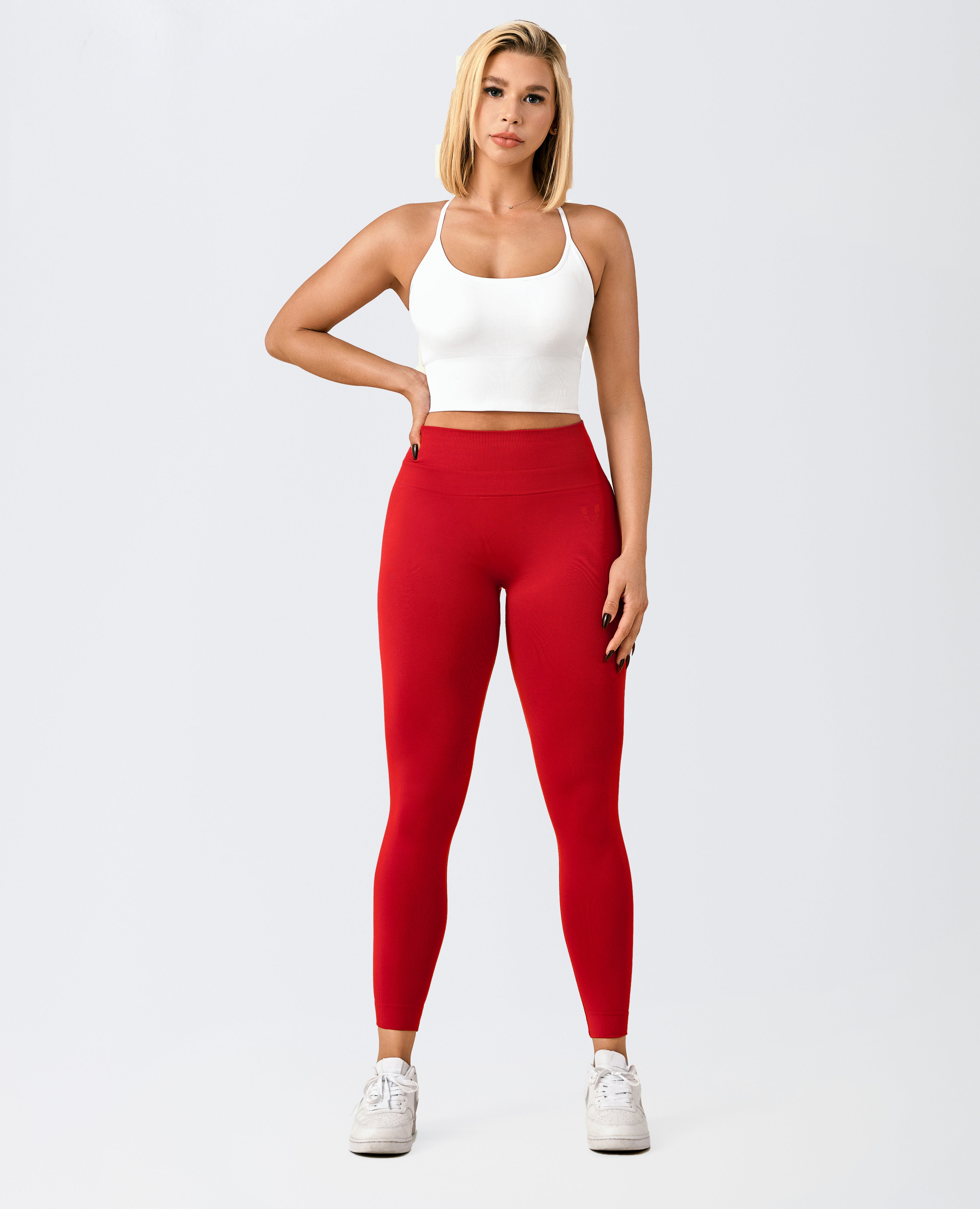 Ribbed Butt Lift Leggings - Red Cranberry