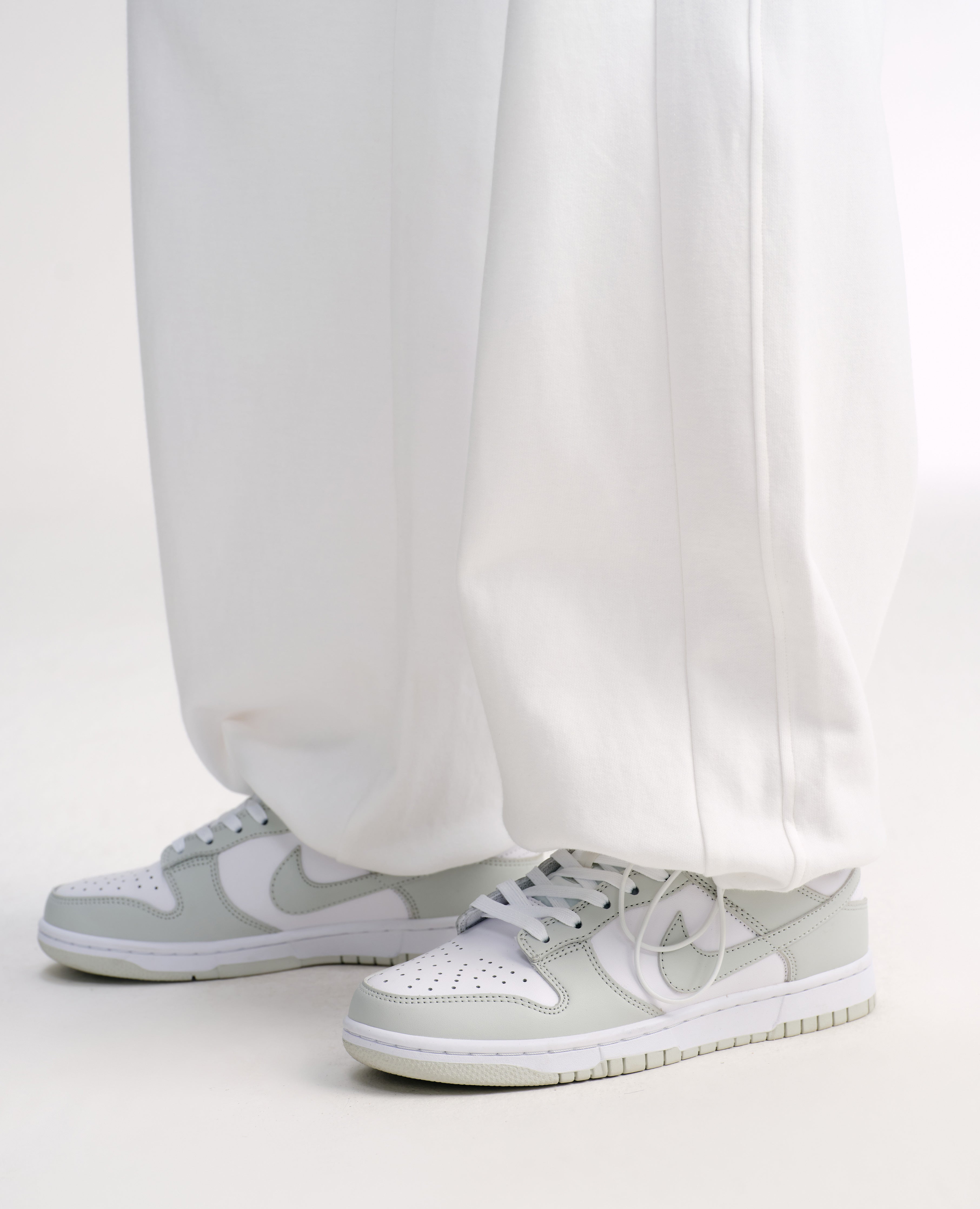 Loose Fit Athletic Drawstring Pants  - White
