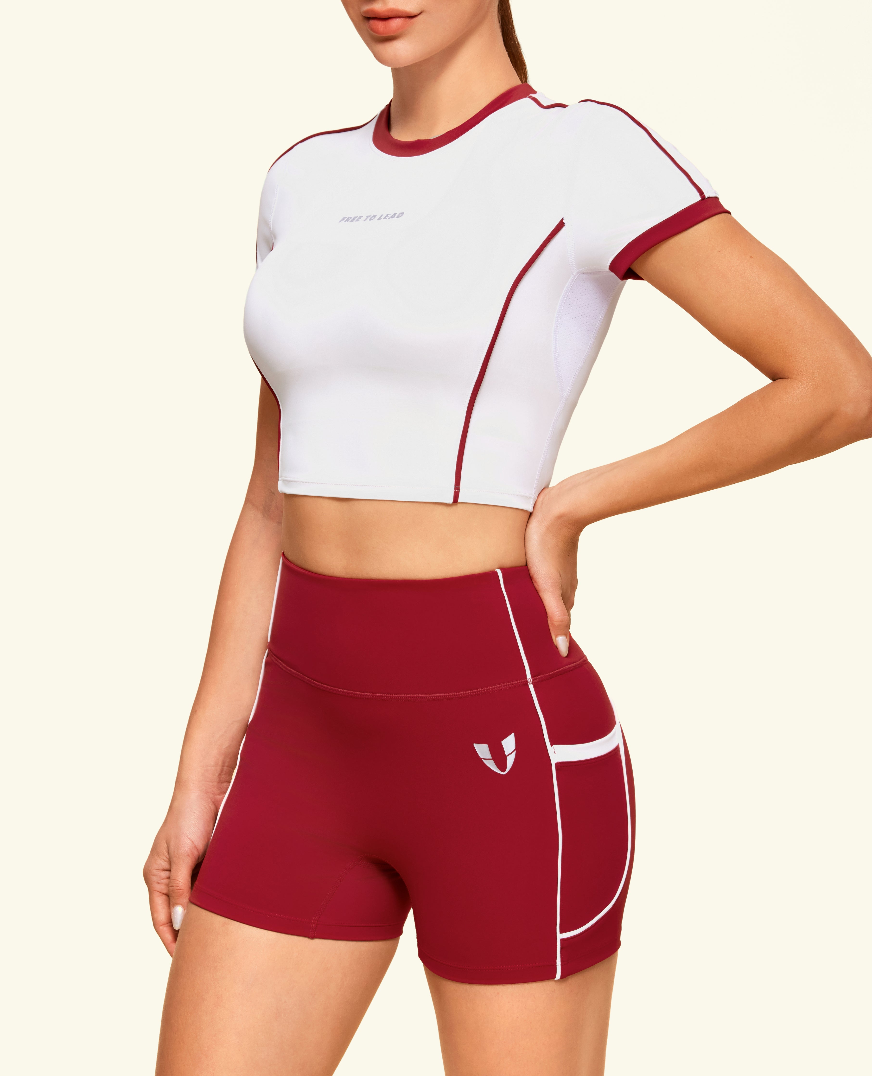 Butt Lift Pocket High Waist Shorts - Red Cranberry