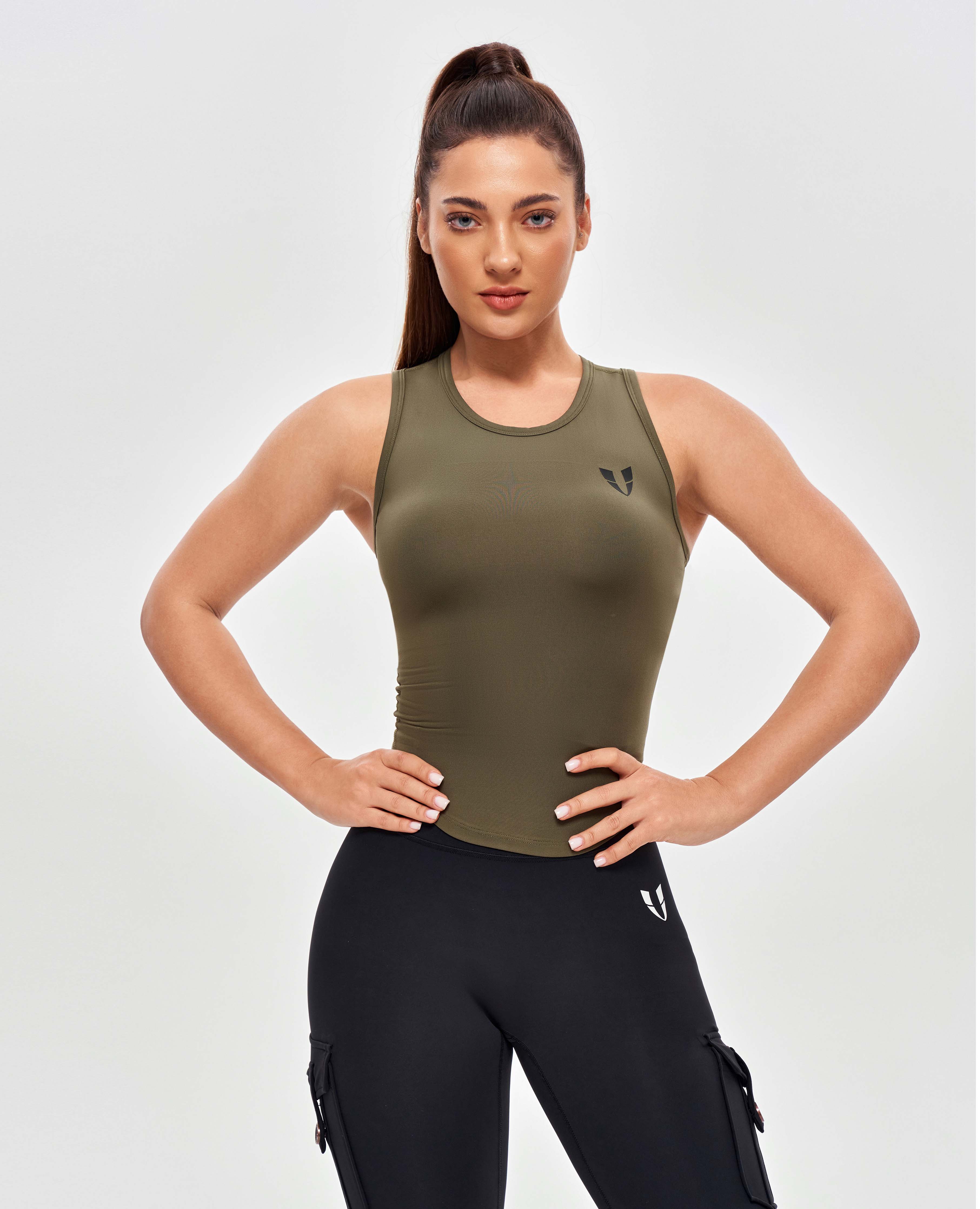 Round Neck Sports Tank - Moss Green