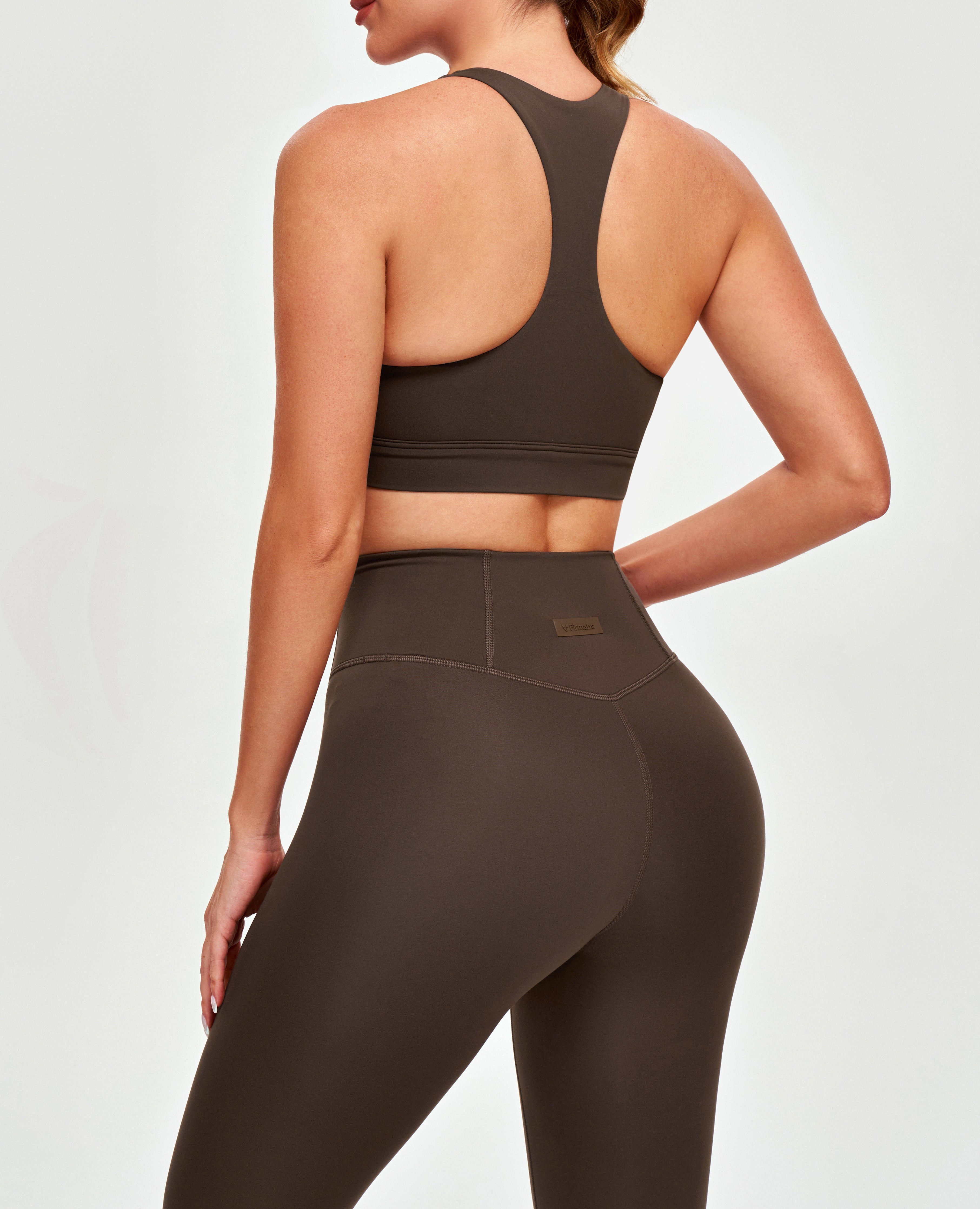 Hoch taillierte Trainingsleggings – Braun