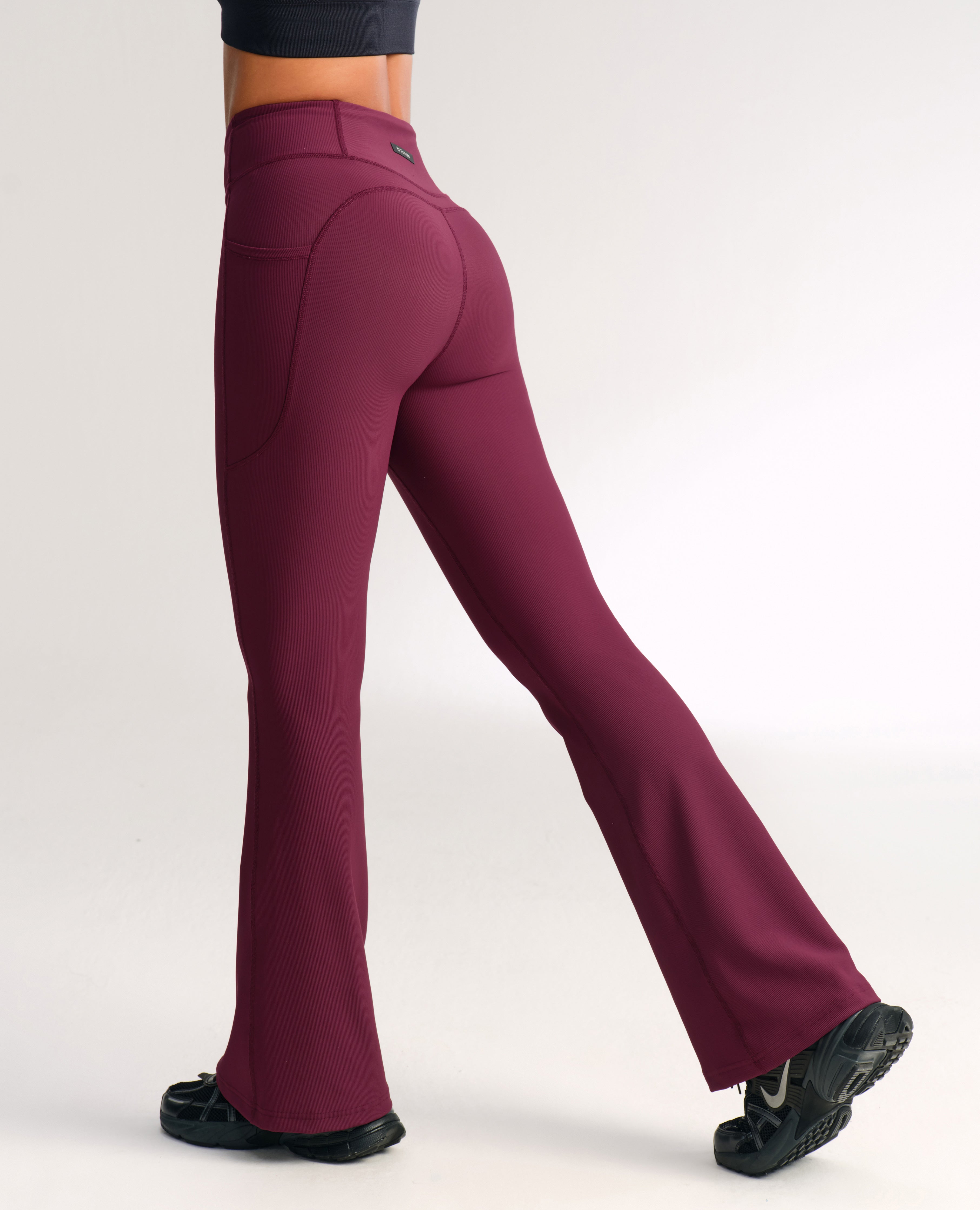 High Waisted Fleece Lined Flare Leggings - Jujube Red