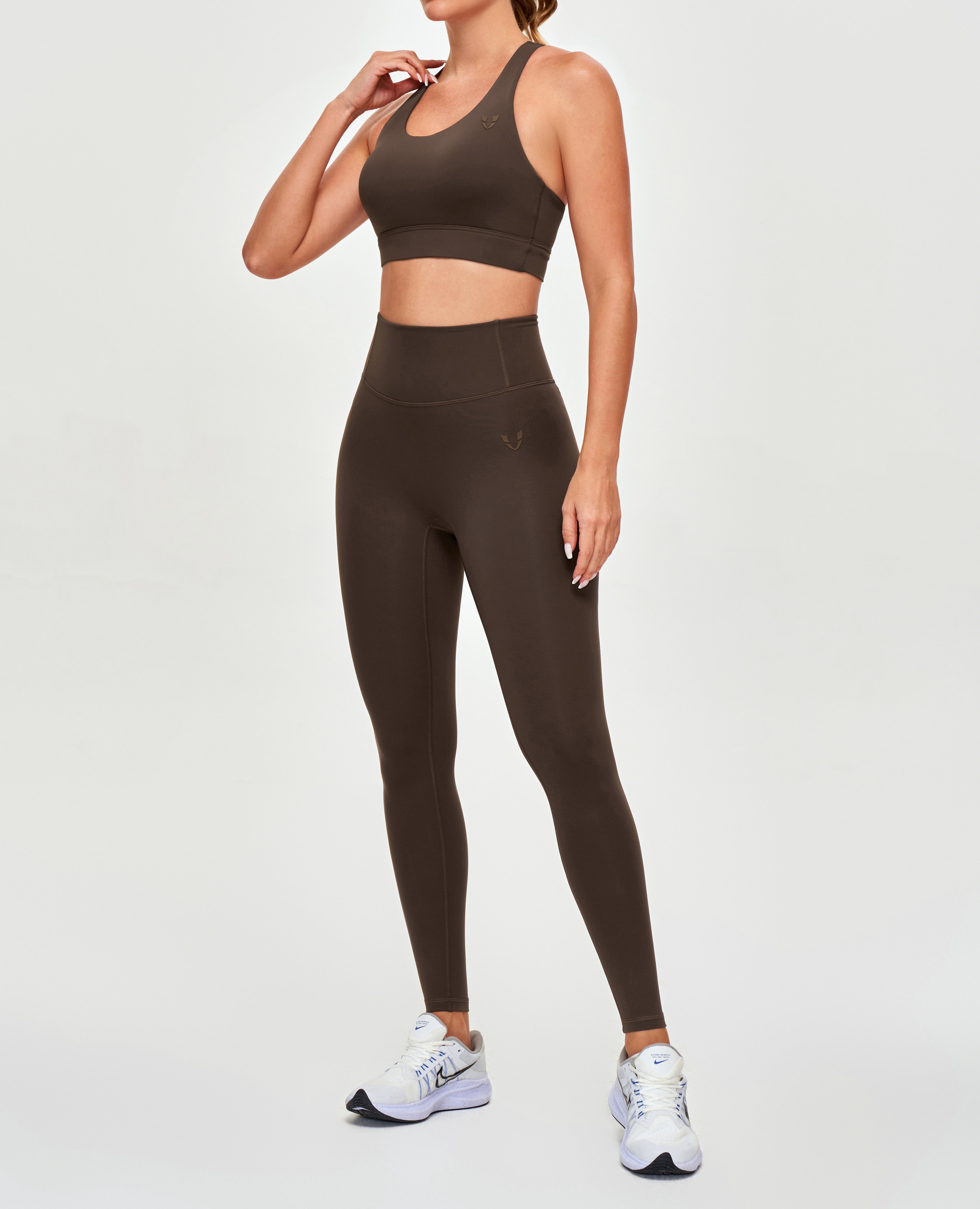 Hoch taillierte Trainingsleggings – Braun