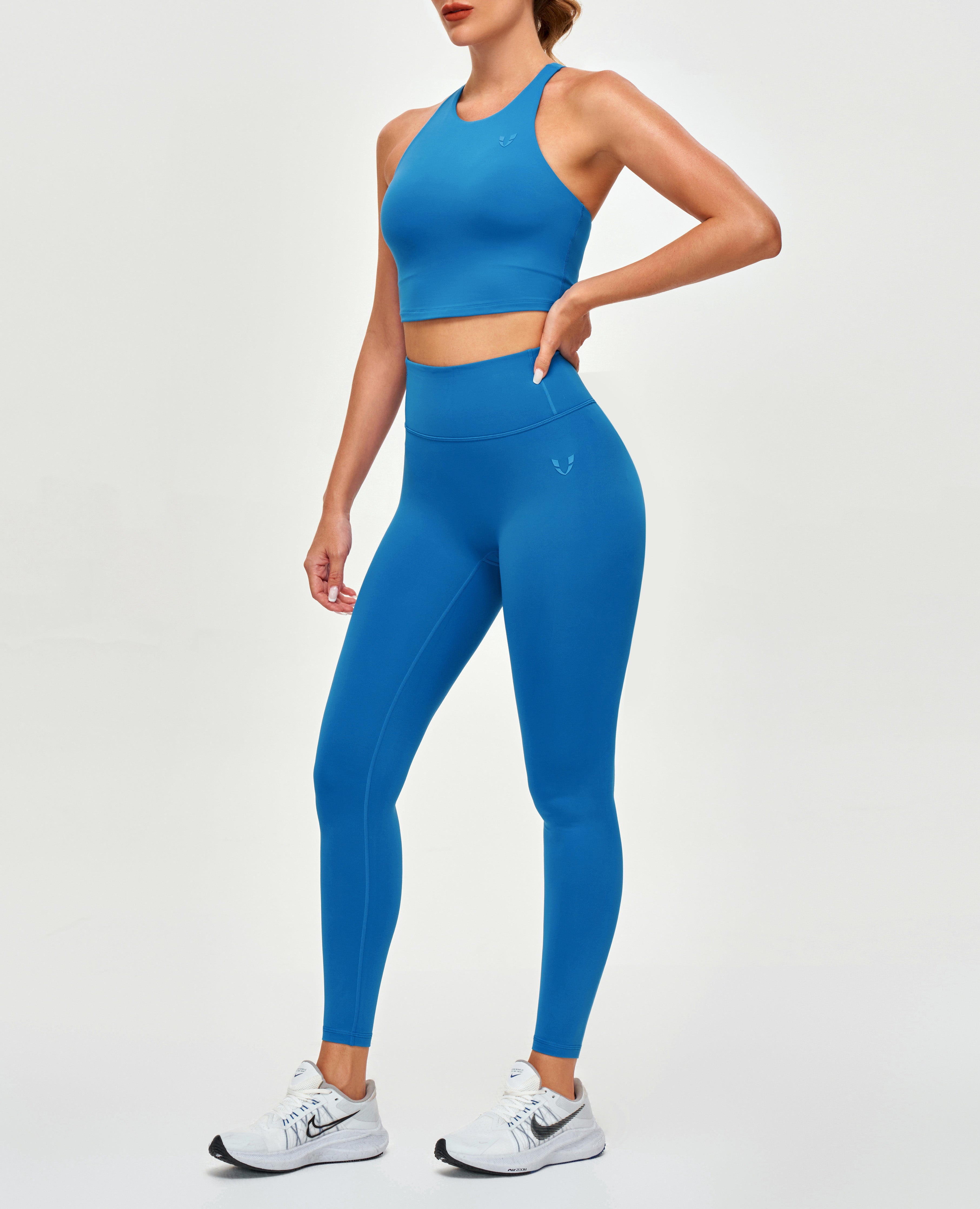 Hoch taillierte Trainingsleggings – Blau