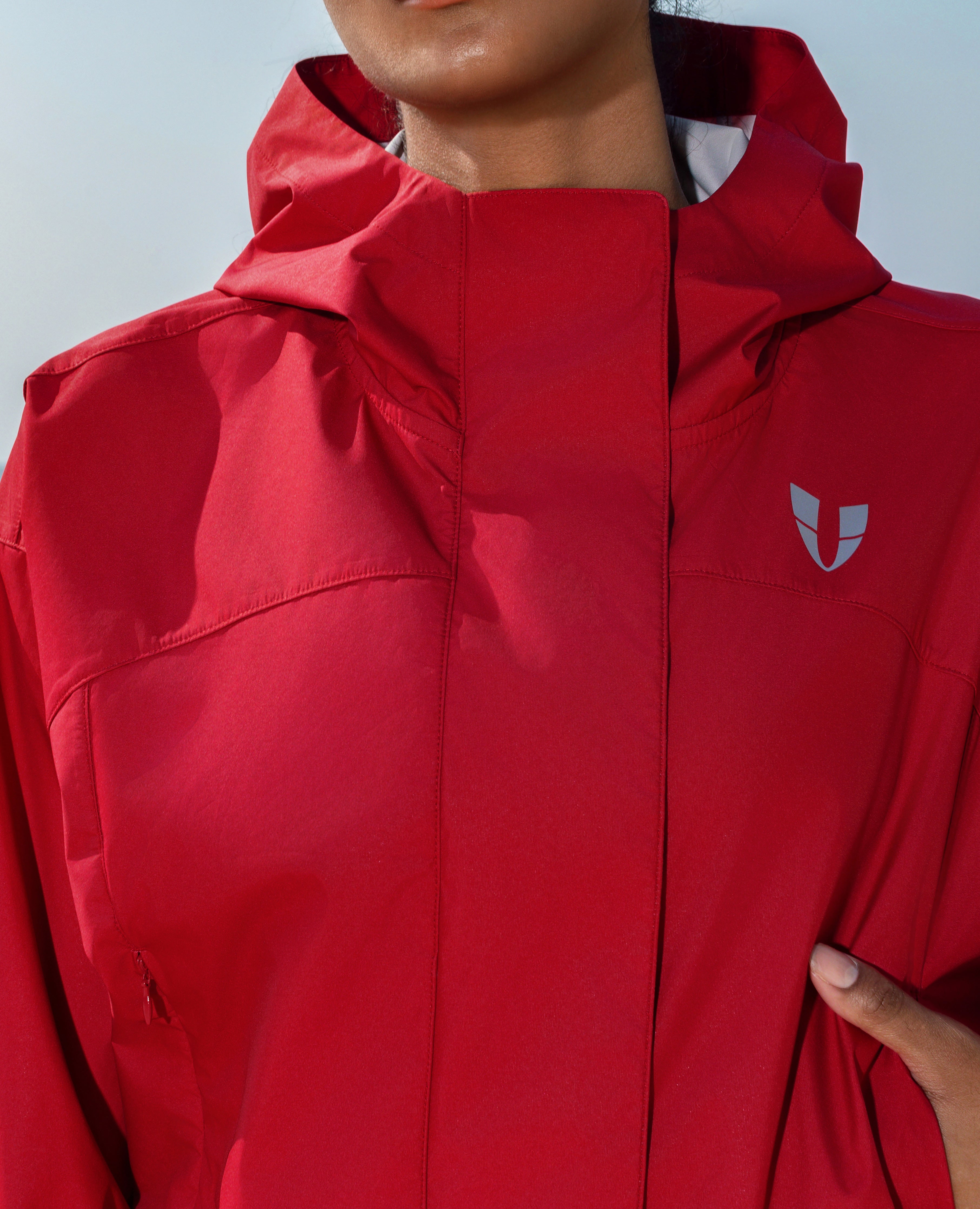 Loose Fit Workout Zip Drawstring Hoodie Jacket - Red