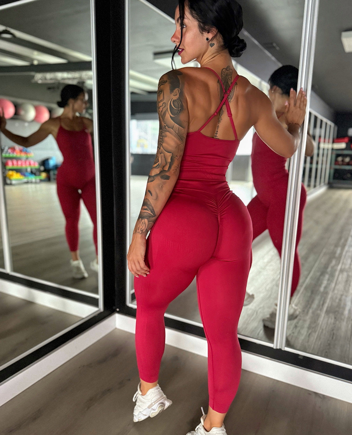 Leggings de elevación de tope acanalado - arándano rojo