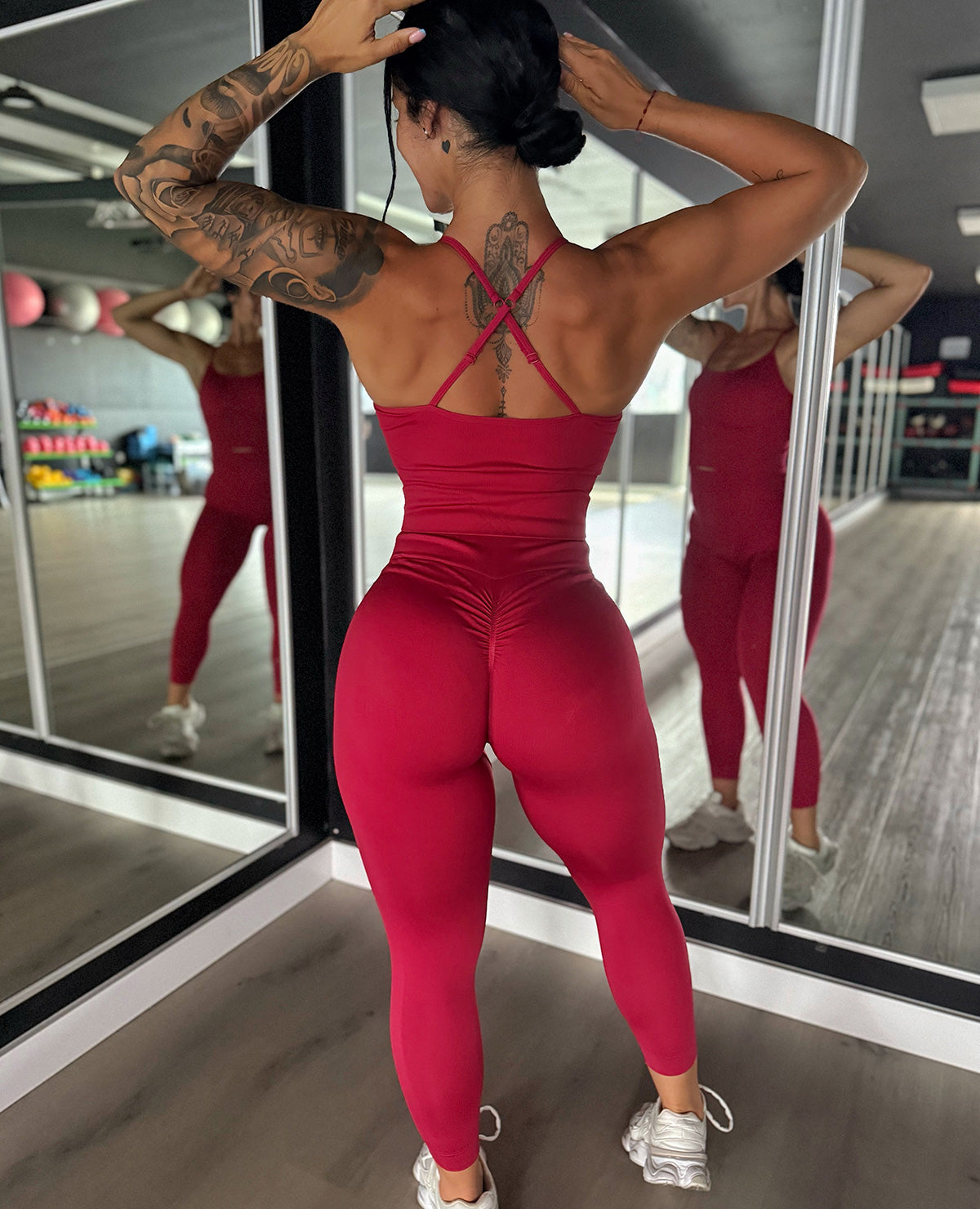 Leggings de elevación de tope acanalado - arándano rojo