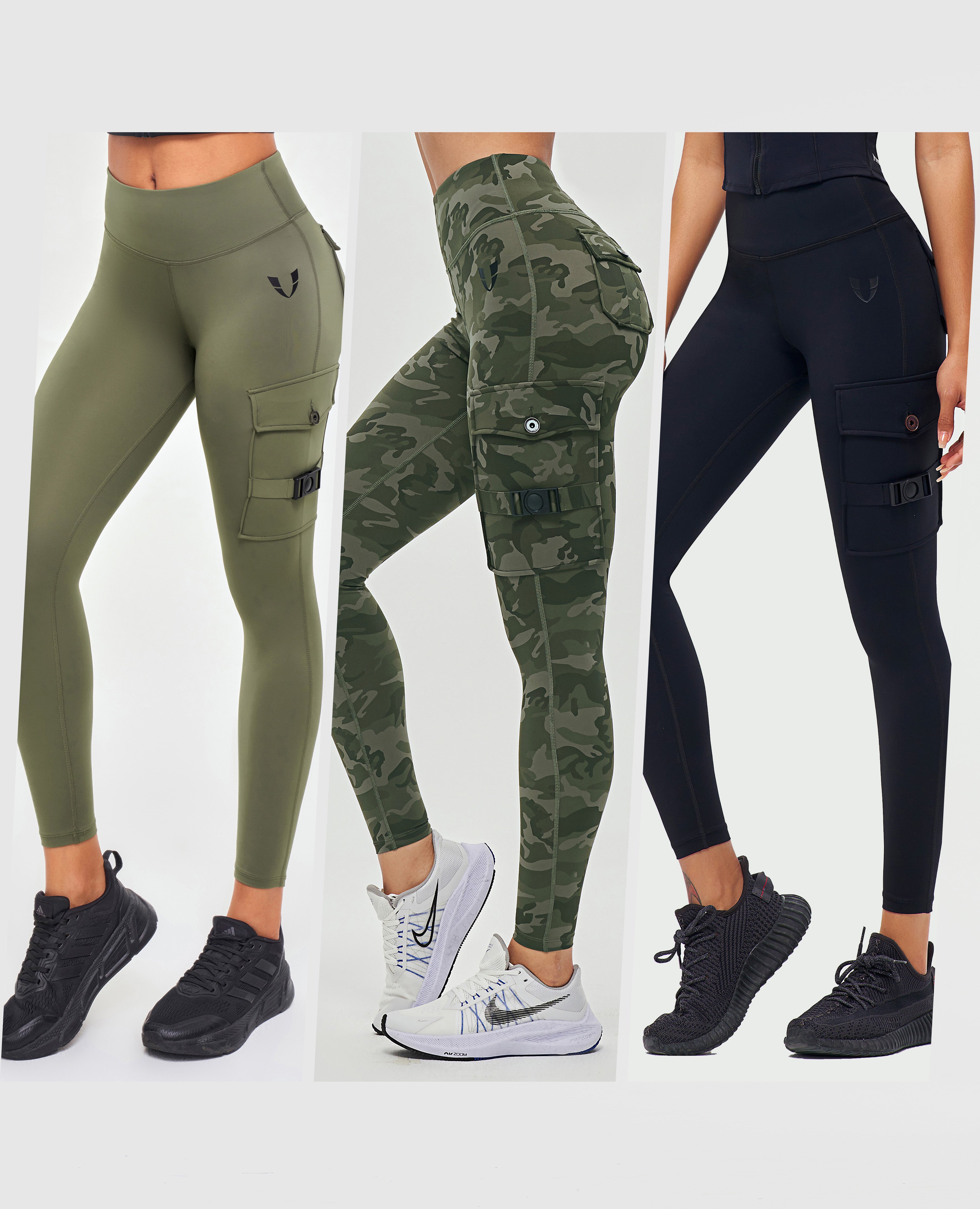 Cargo Fitness Leggings 3PCS Black + Olive + Camo