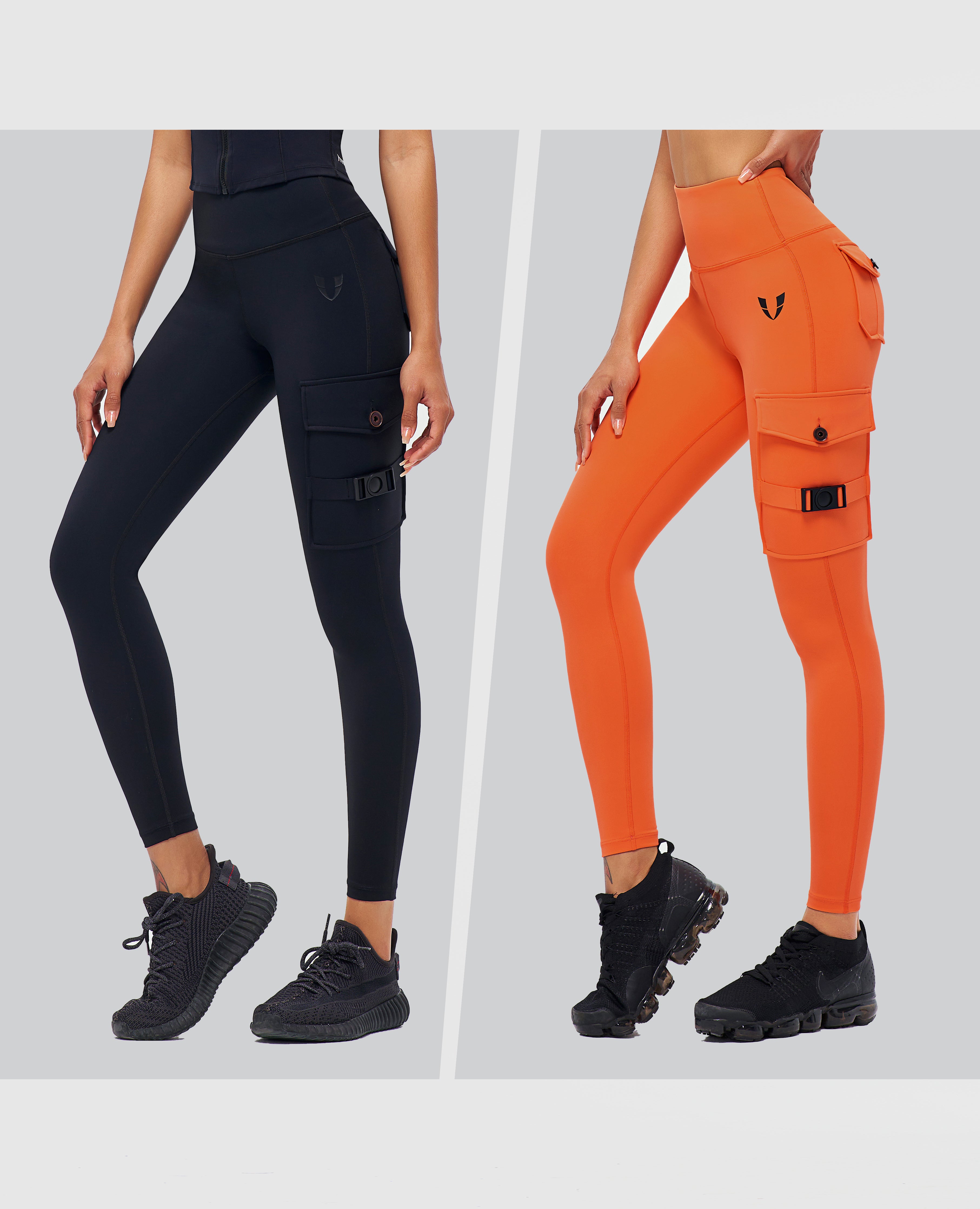 Cargo Fitness Leggings 2PCS Black + Orange