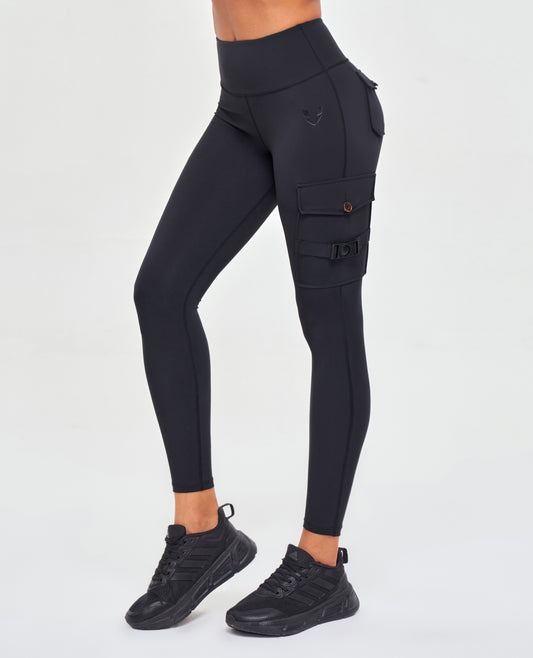 Cargo High-Waisted Pocket Leggings - Black