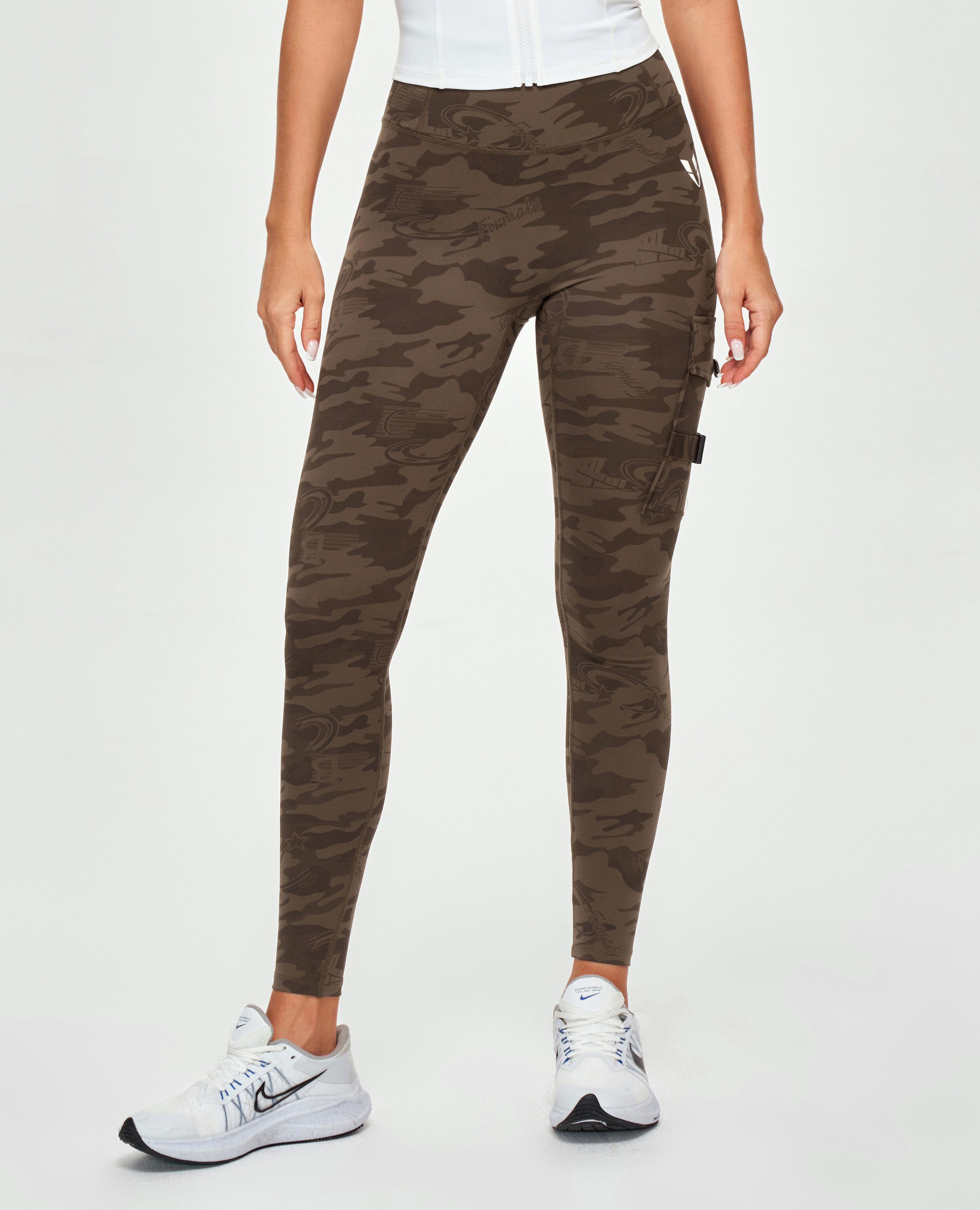 Cargo Fitness Leggings - Brown Camo