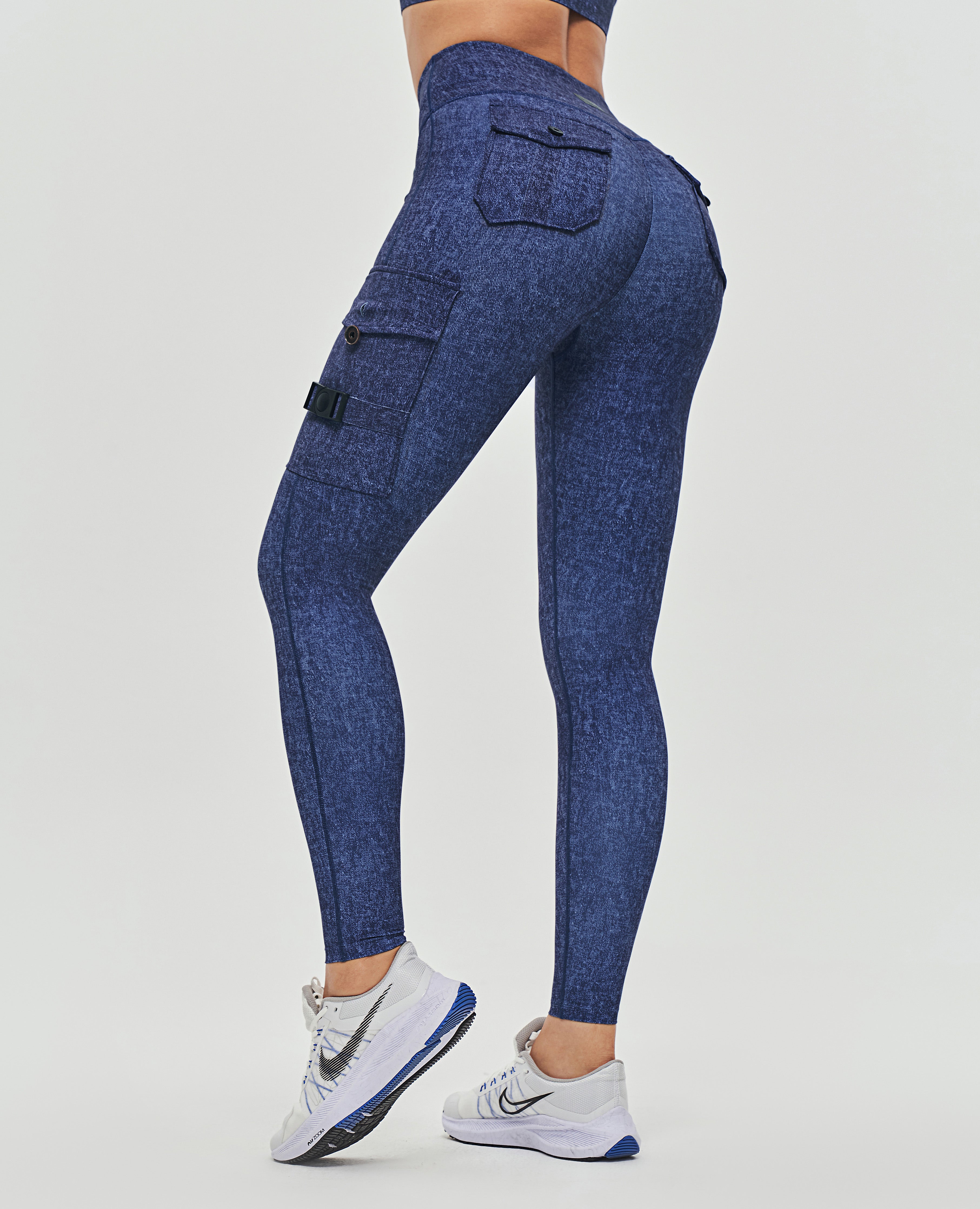 Cargo Fitness Leggings - Denim Blue