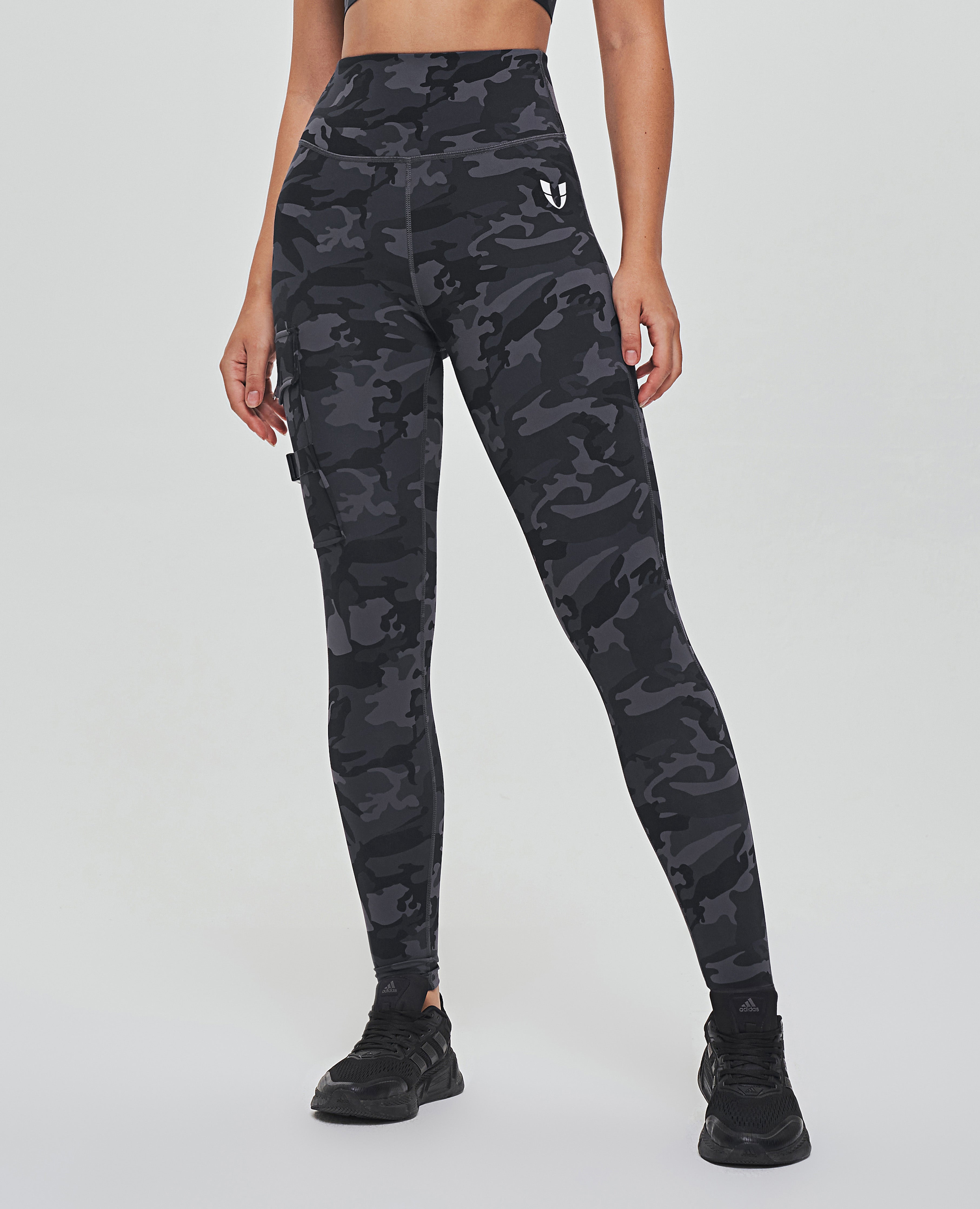 Cargo-Fitness-Leggings – Grau Camo