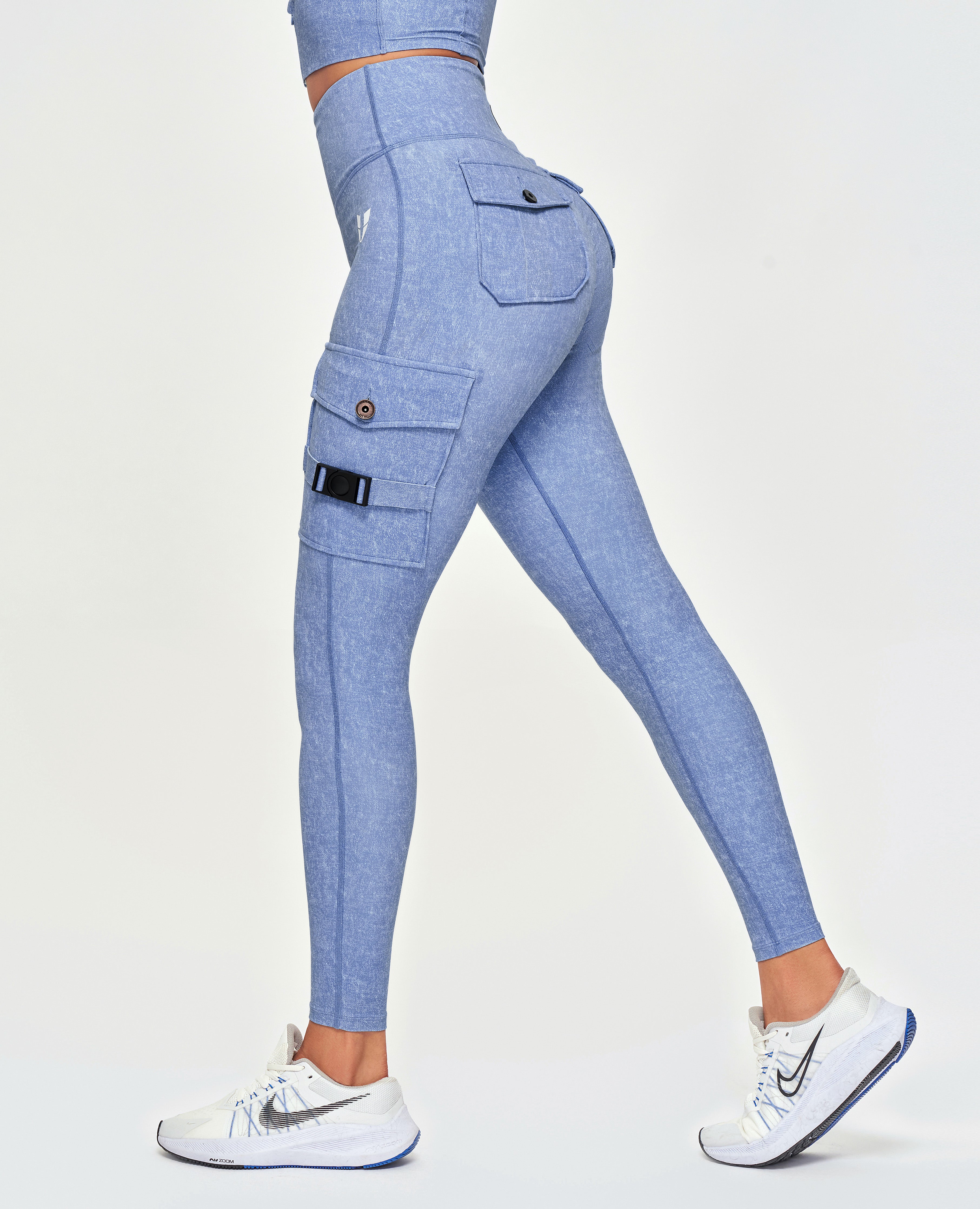 Cargo-Fitness-Leggings – helles Jeansblau