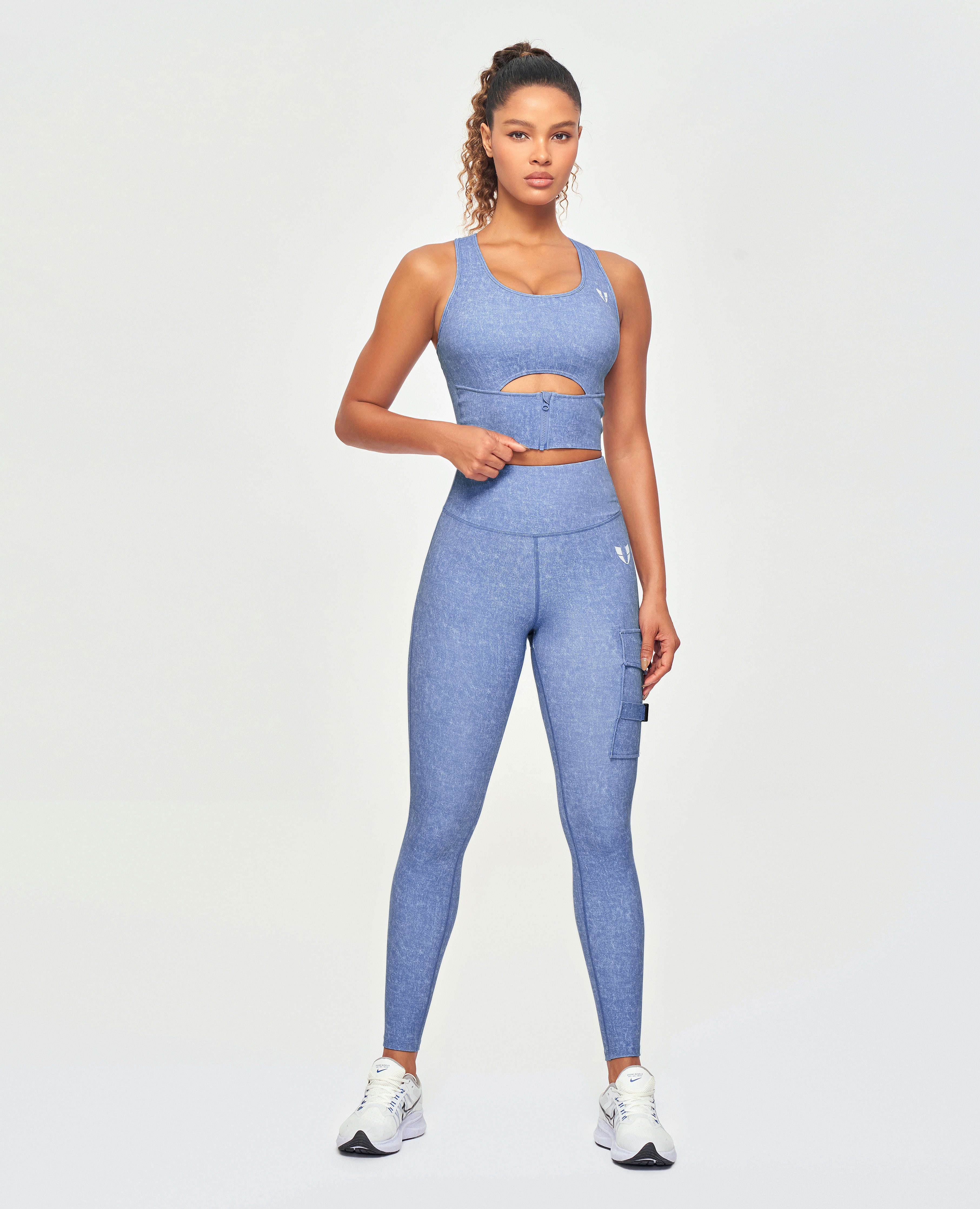 Cargo-Fitness-Leggings – helles Jeansblau