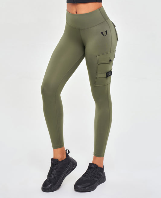 Cargo High-Waisted Pocket Leggings - Olive