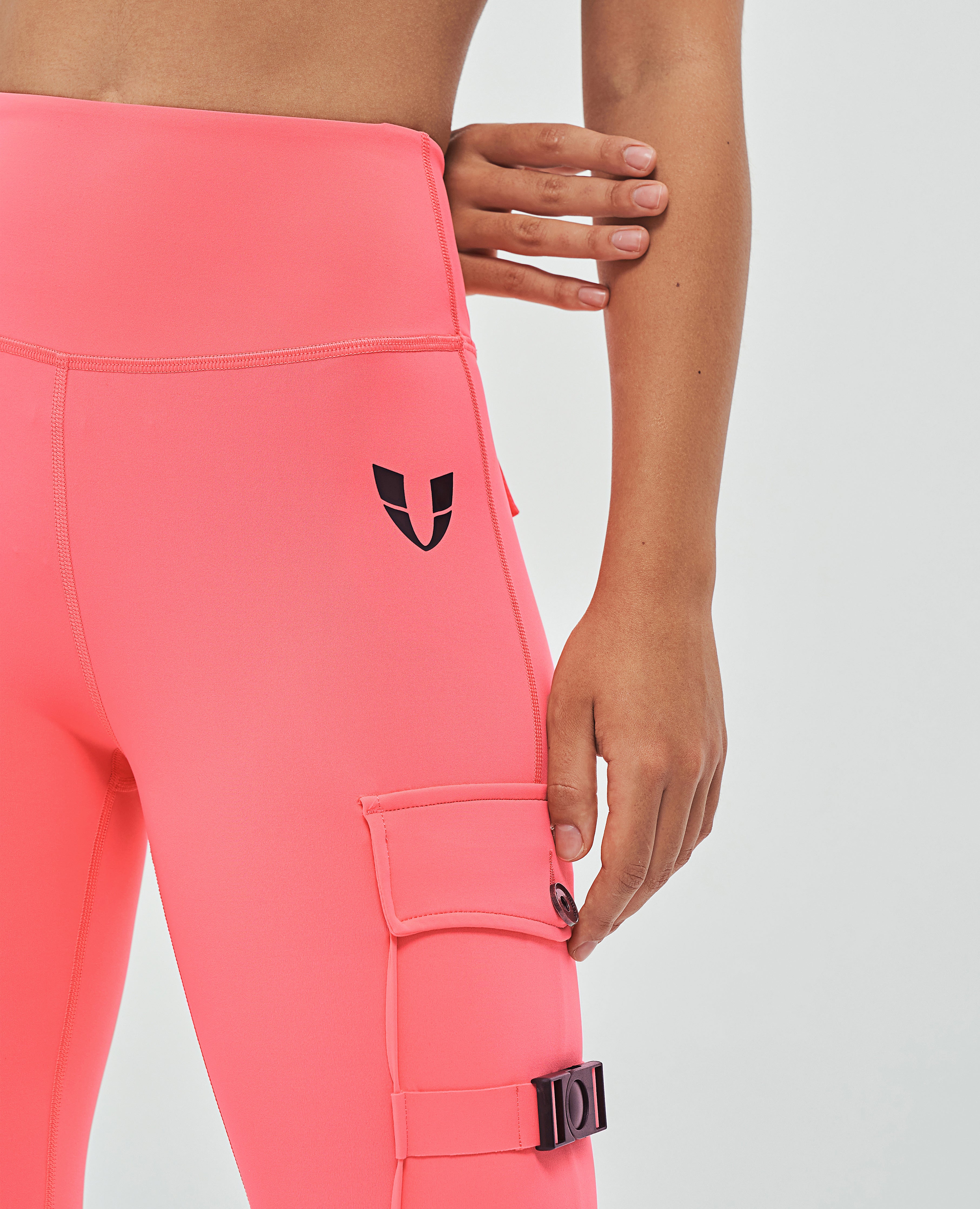 Cargo Fitness Leggings - Coral Red