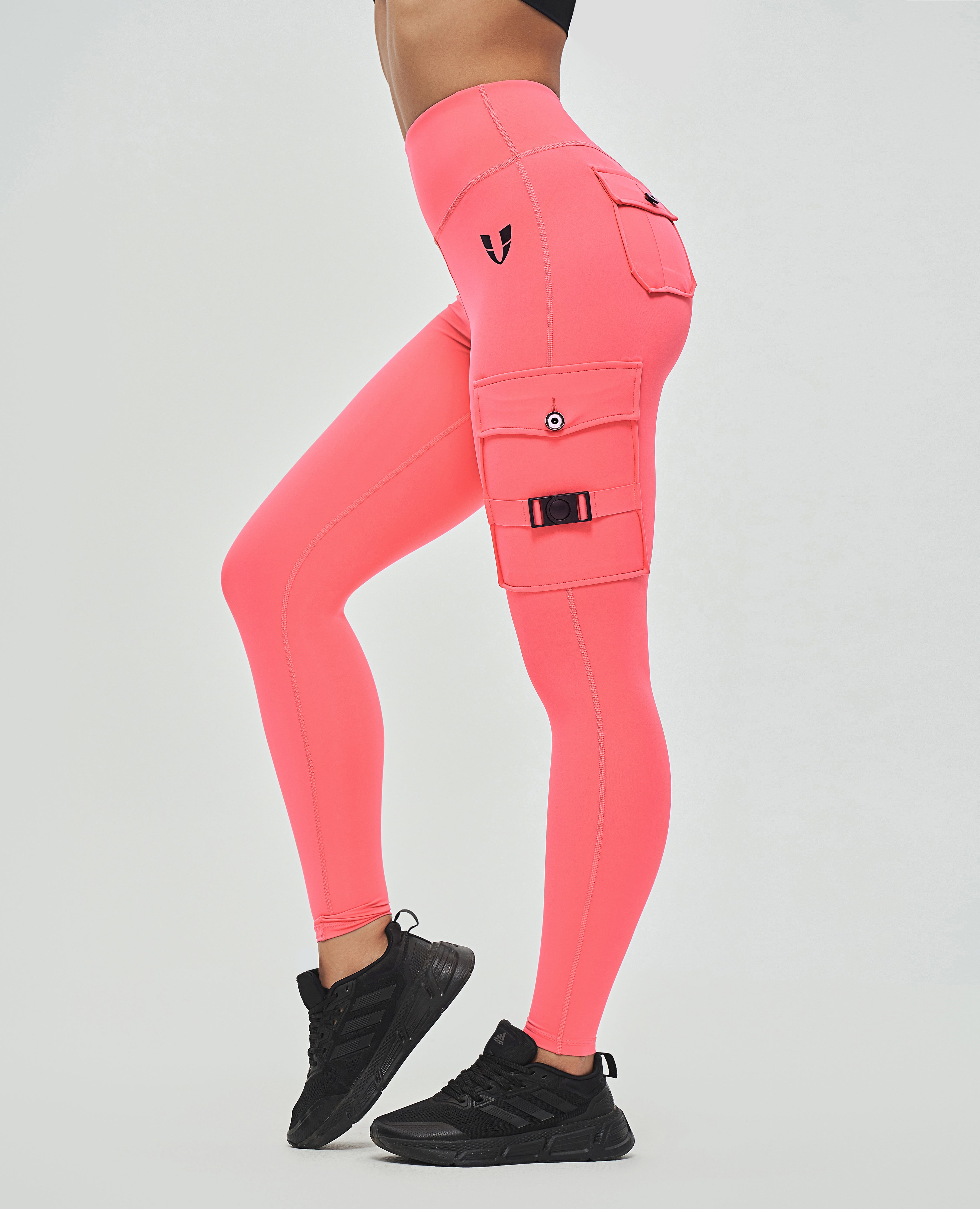 Cargo Fitness Leggings - Coral Red