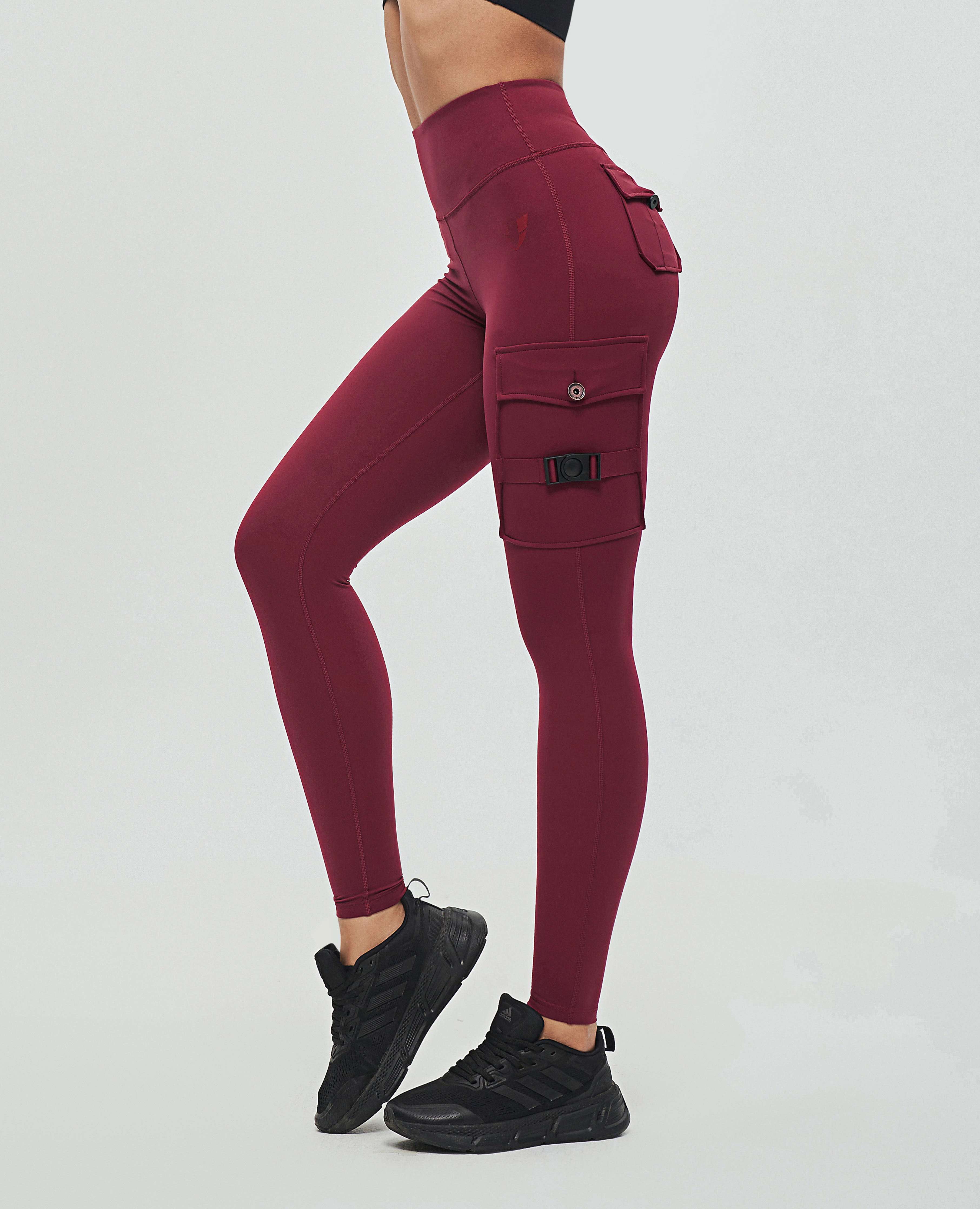 Cargo Fitness Leggings - Deep Brownish Red