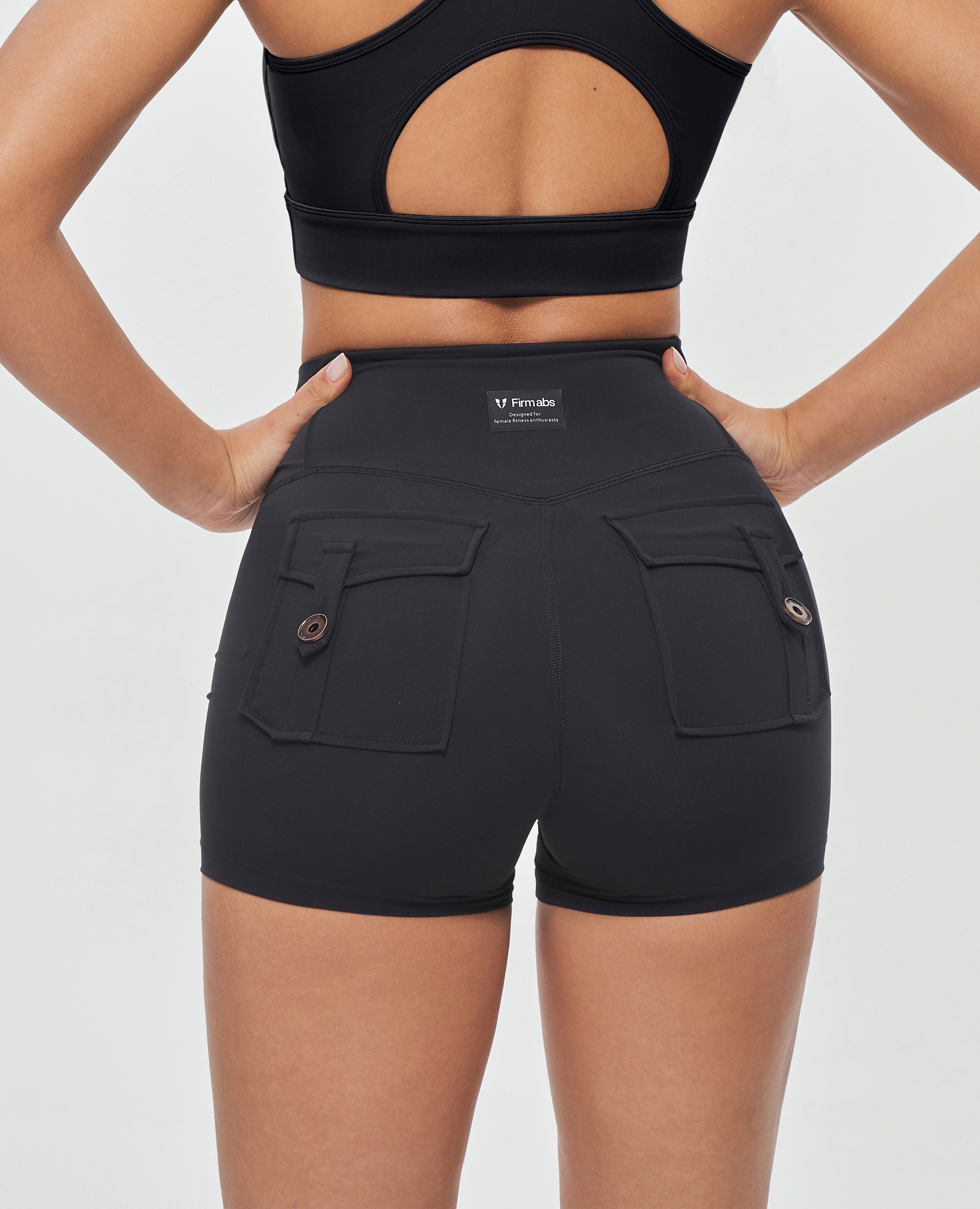 Cargo-Shorts mit hoher Taille – Schwarz