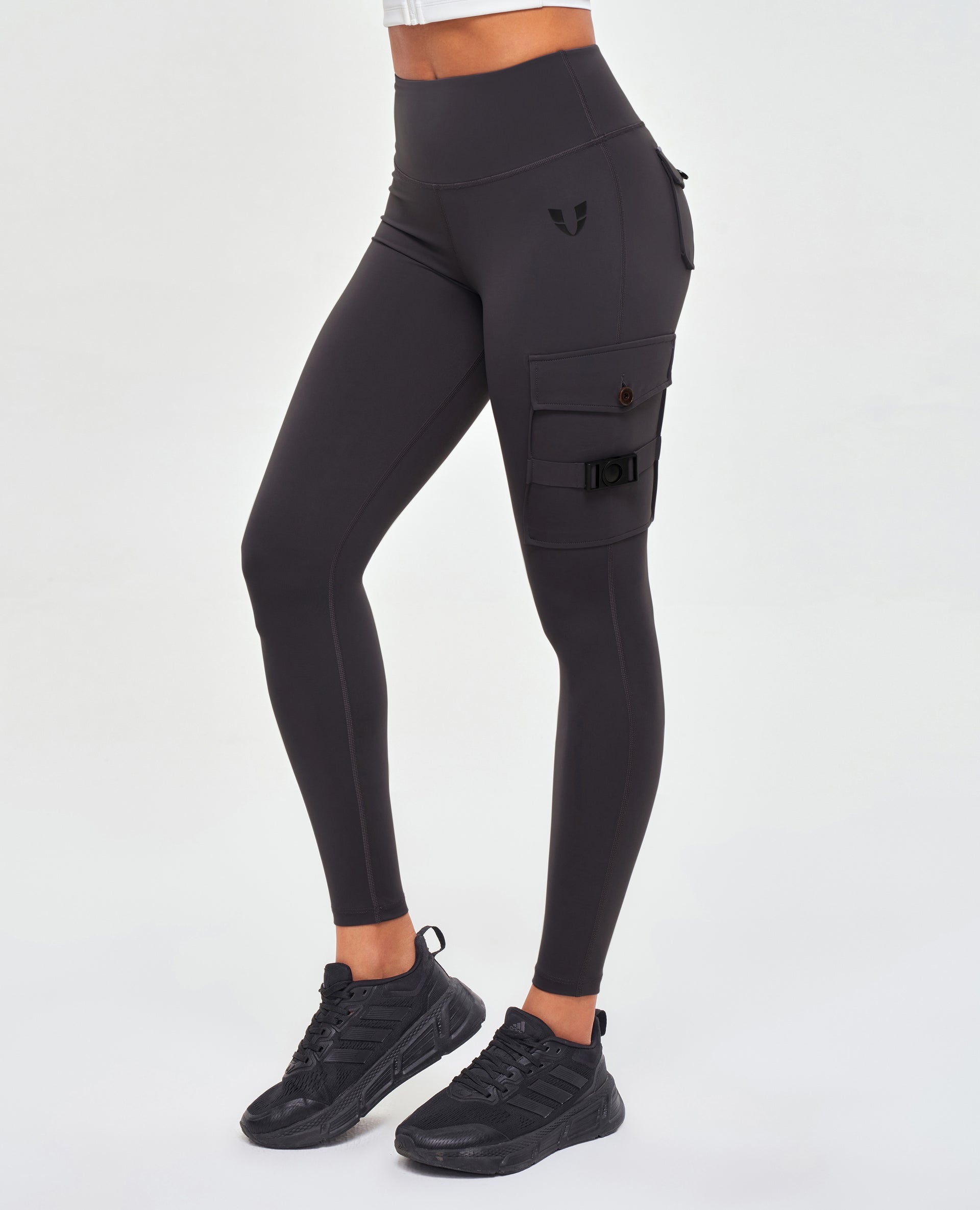 Women's Fitness Leggings with Pockets Gray Cargo High-Waisted