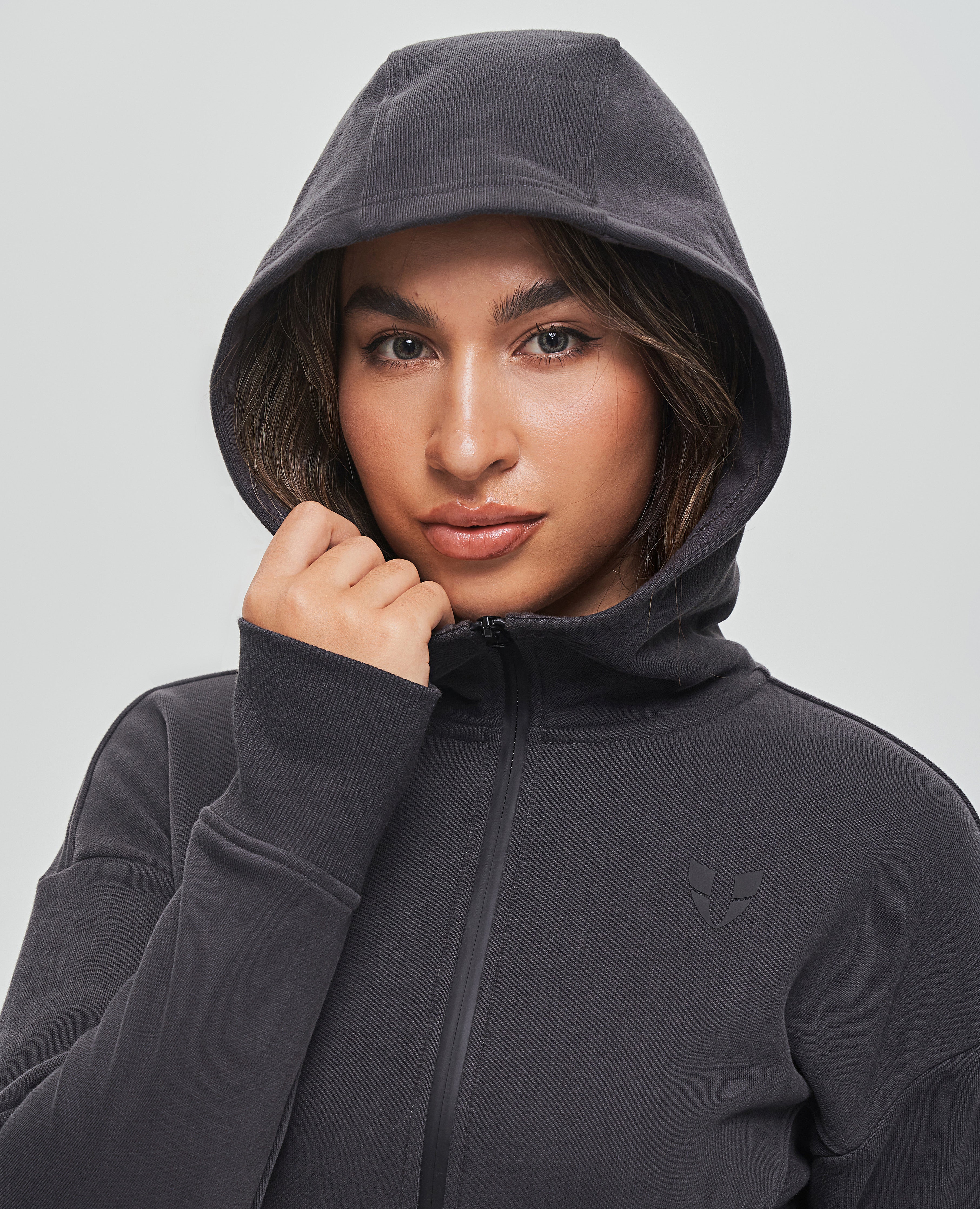 Fleece-Hoodie mit durchgehendem Reißverschluss – Schwarz