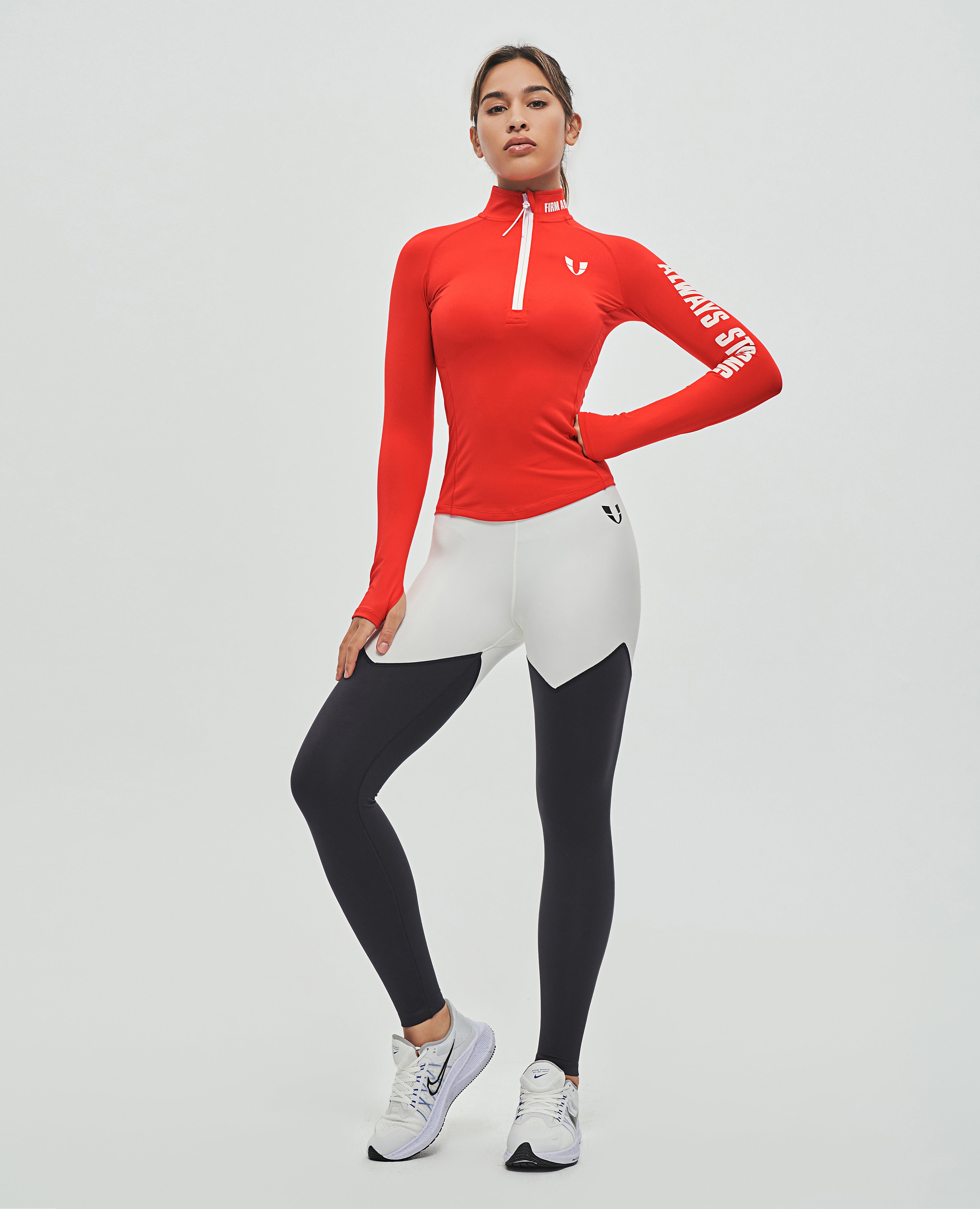 Half Zip Long Sleeve Top - Red