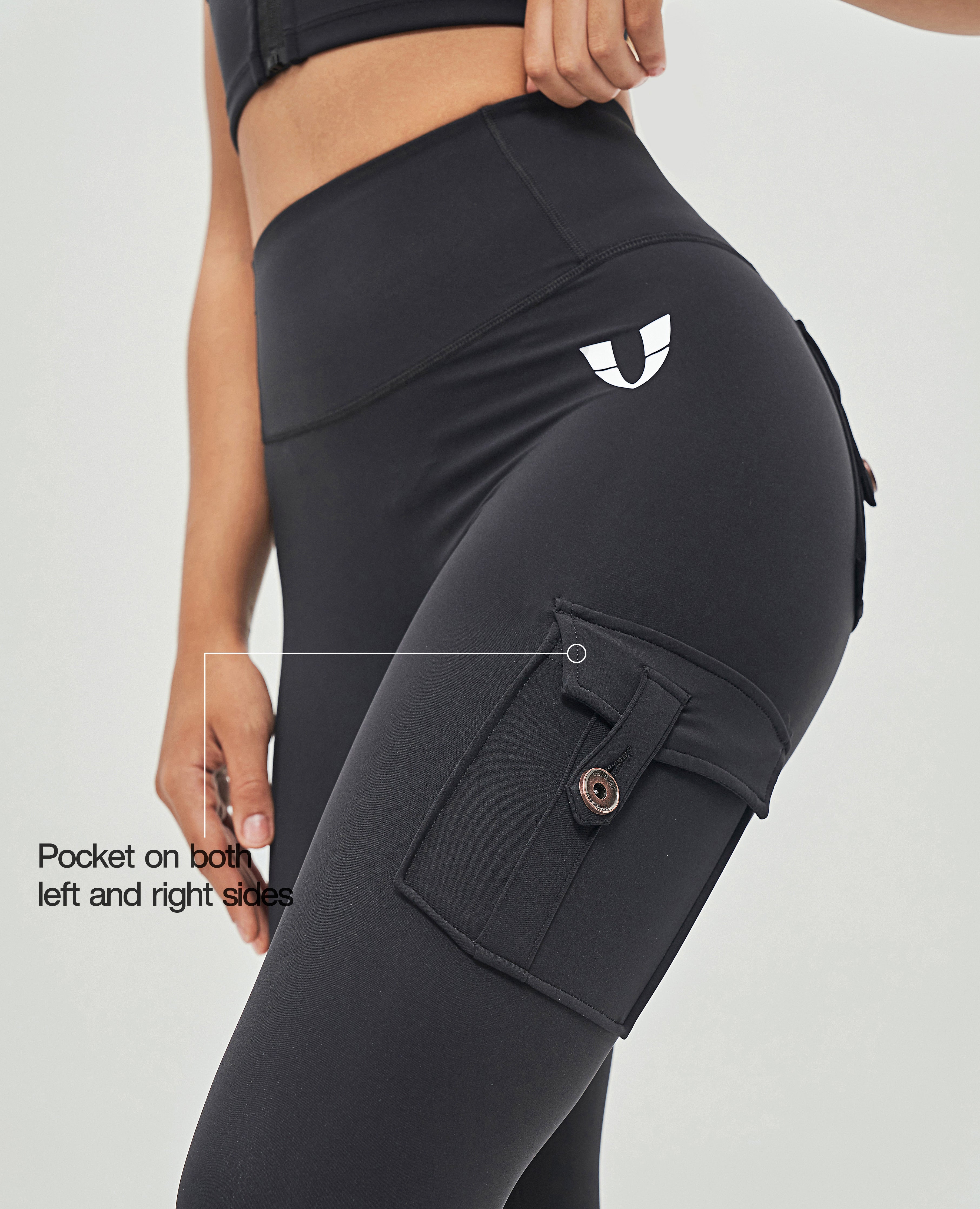 Cargo-Leggings mit hoher Taille – Schwarz