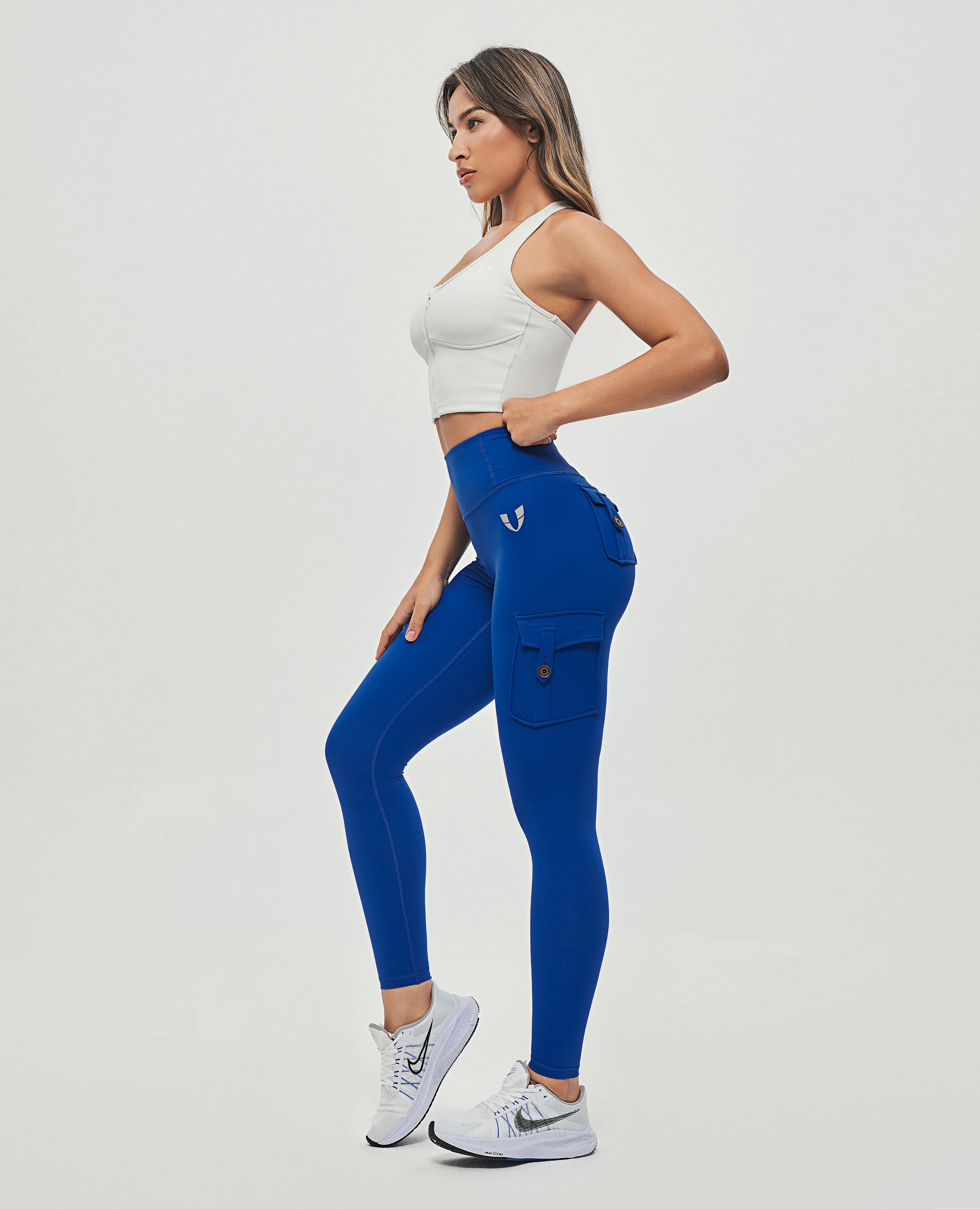 High Waisted Cargo Leggings - Blue