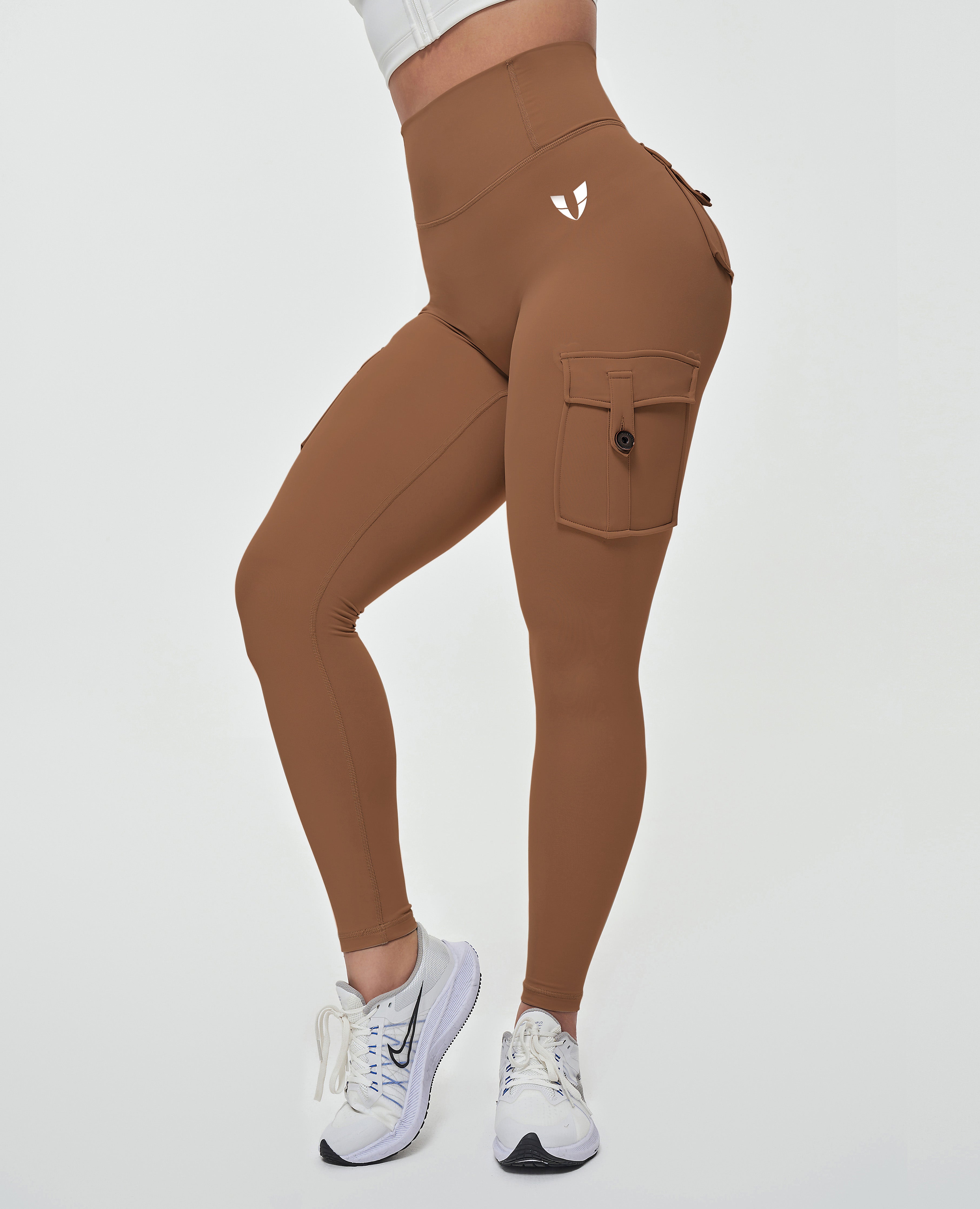 High Waisted Cargo Leggings - Brown