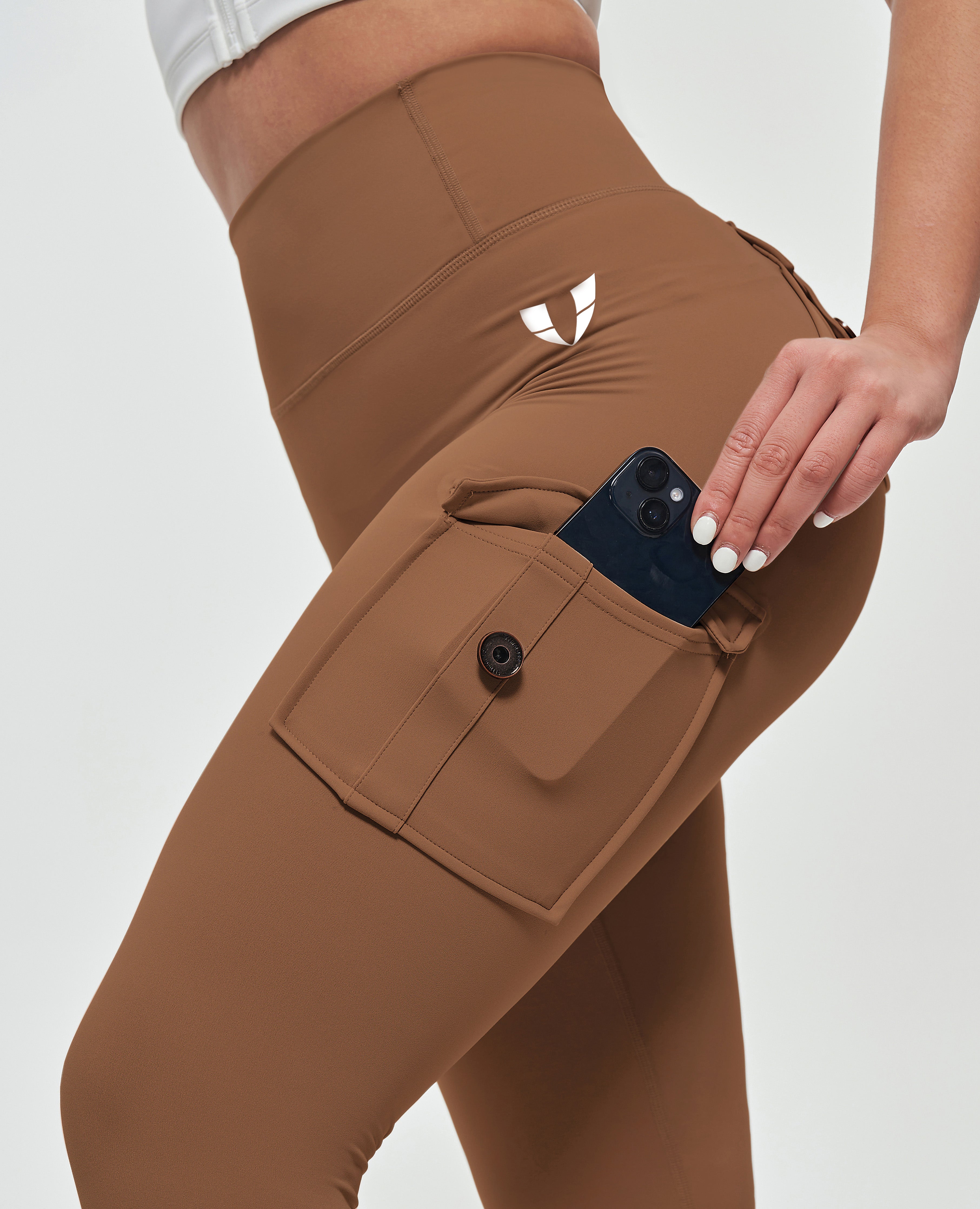 Cargo-Leggings mit hoher Taille – Braun