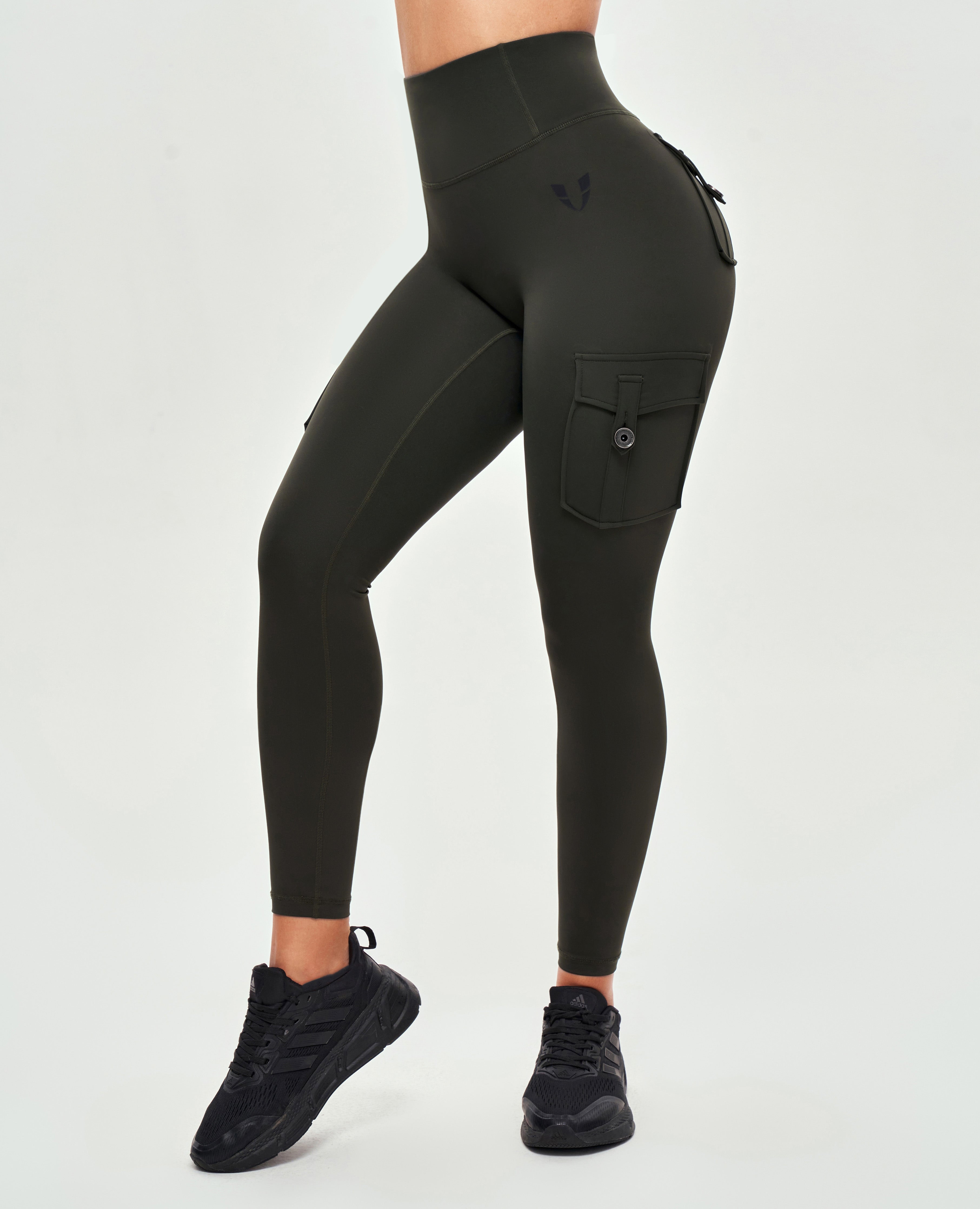 High Waisted Cargo Leggings Deep Sea Green