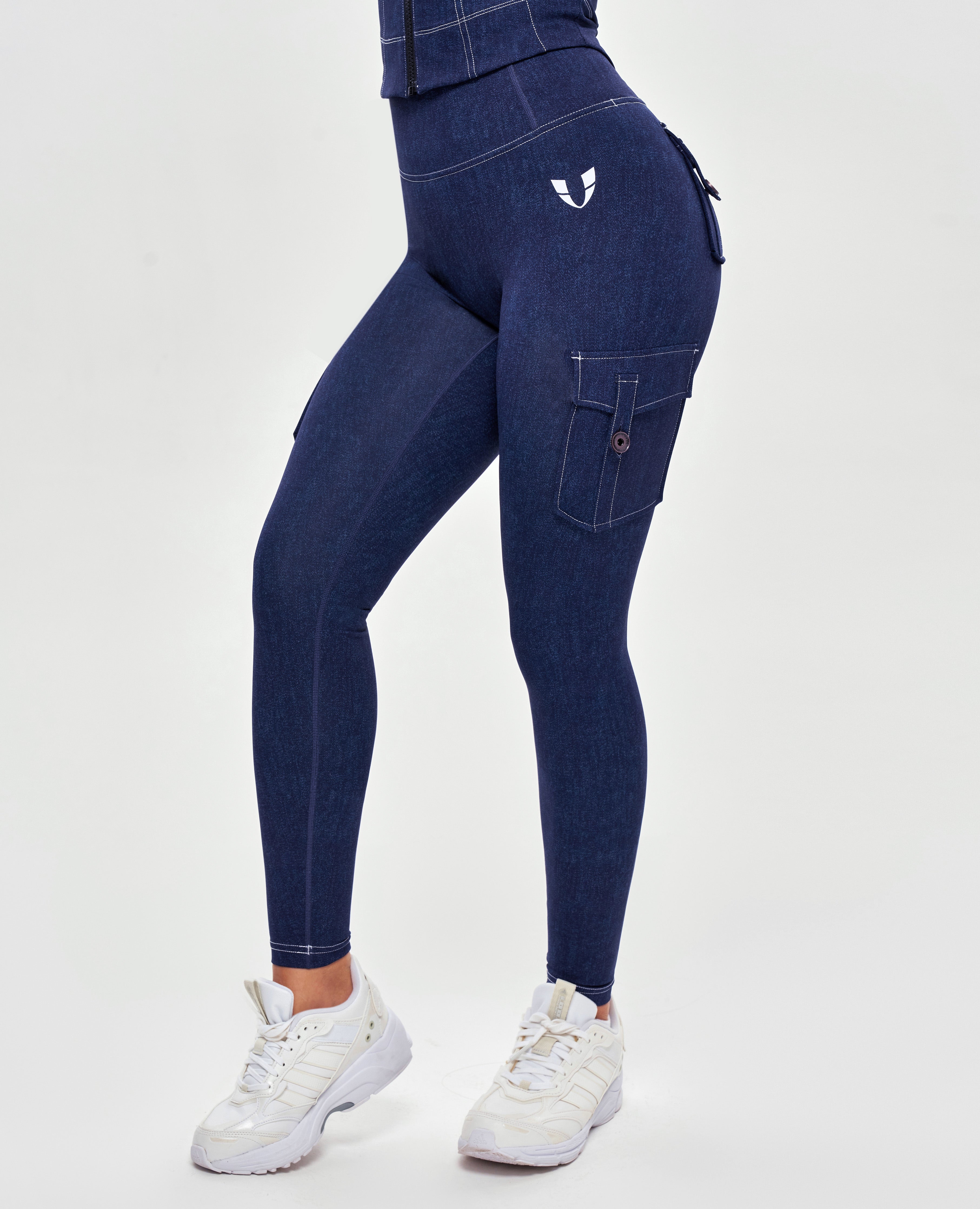 Leggings Cargo De Talle Alto - Azul Denim