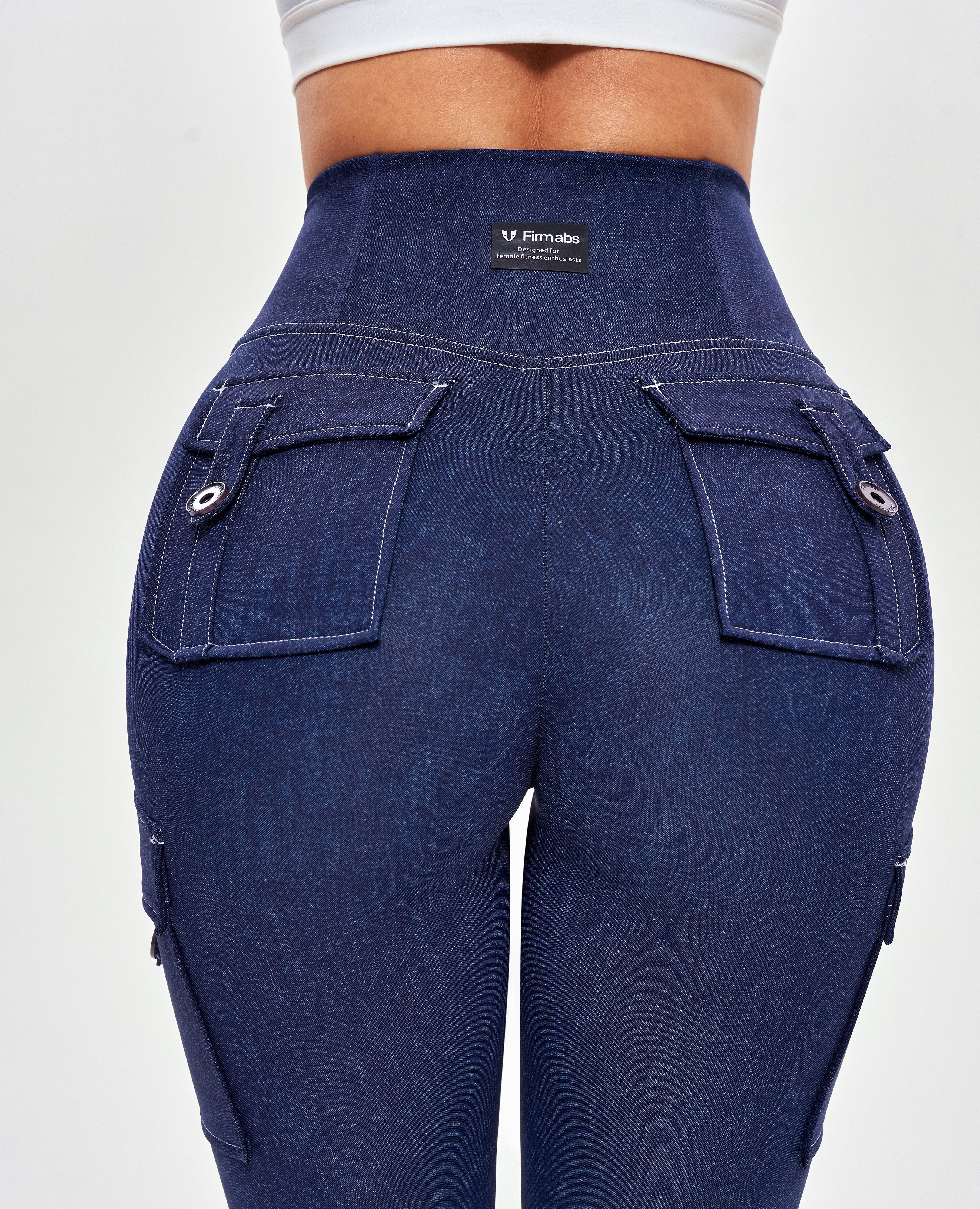 Leggings Cargo De Talle Alto - Azul Denim