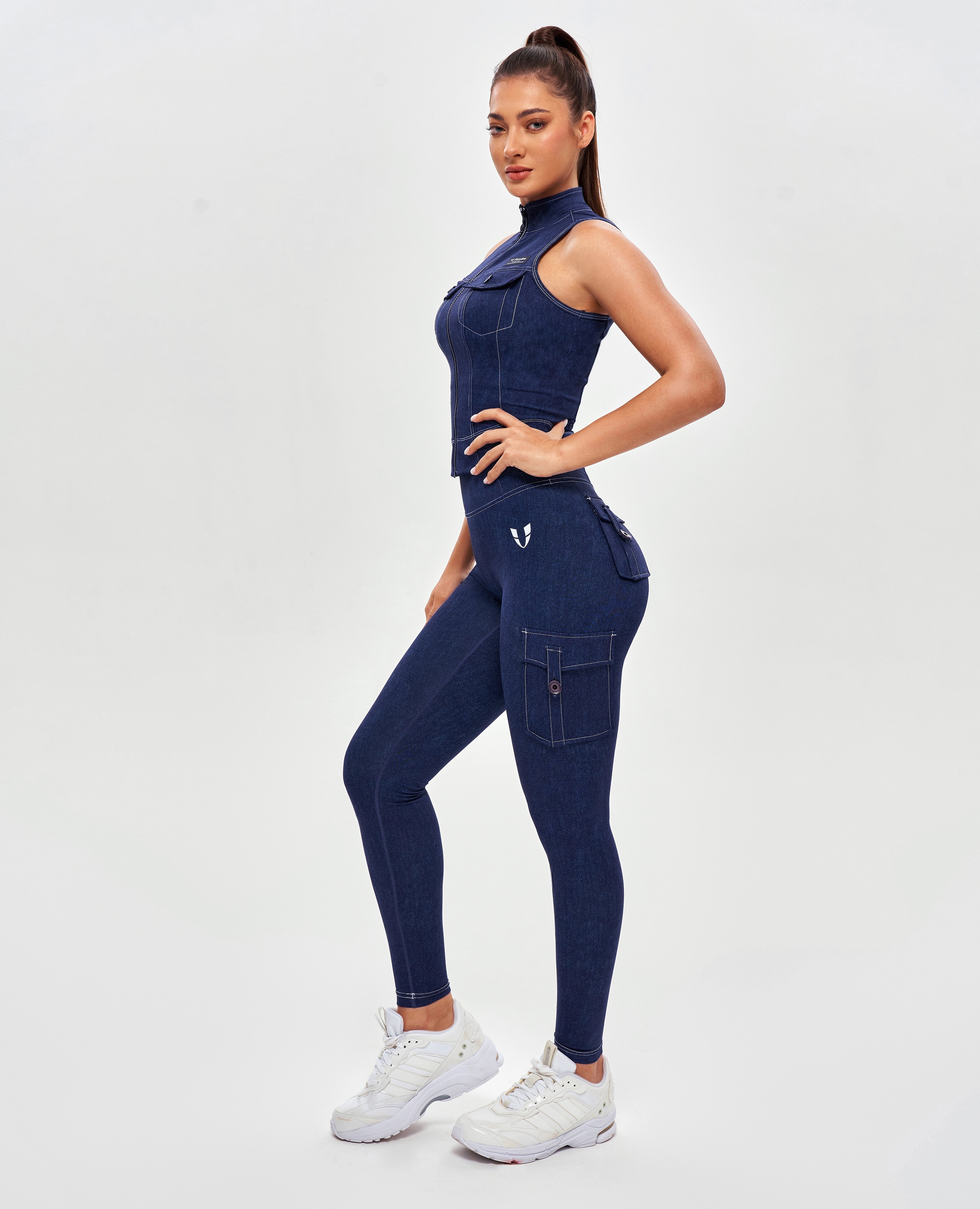 Leggings Cargo De Talle Alto - Azul Denim