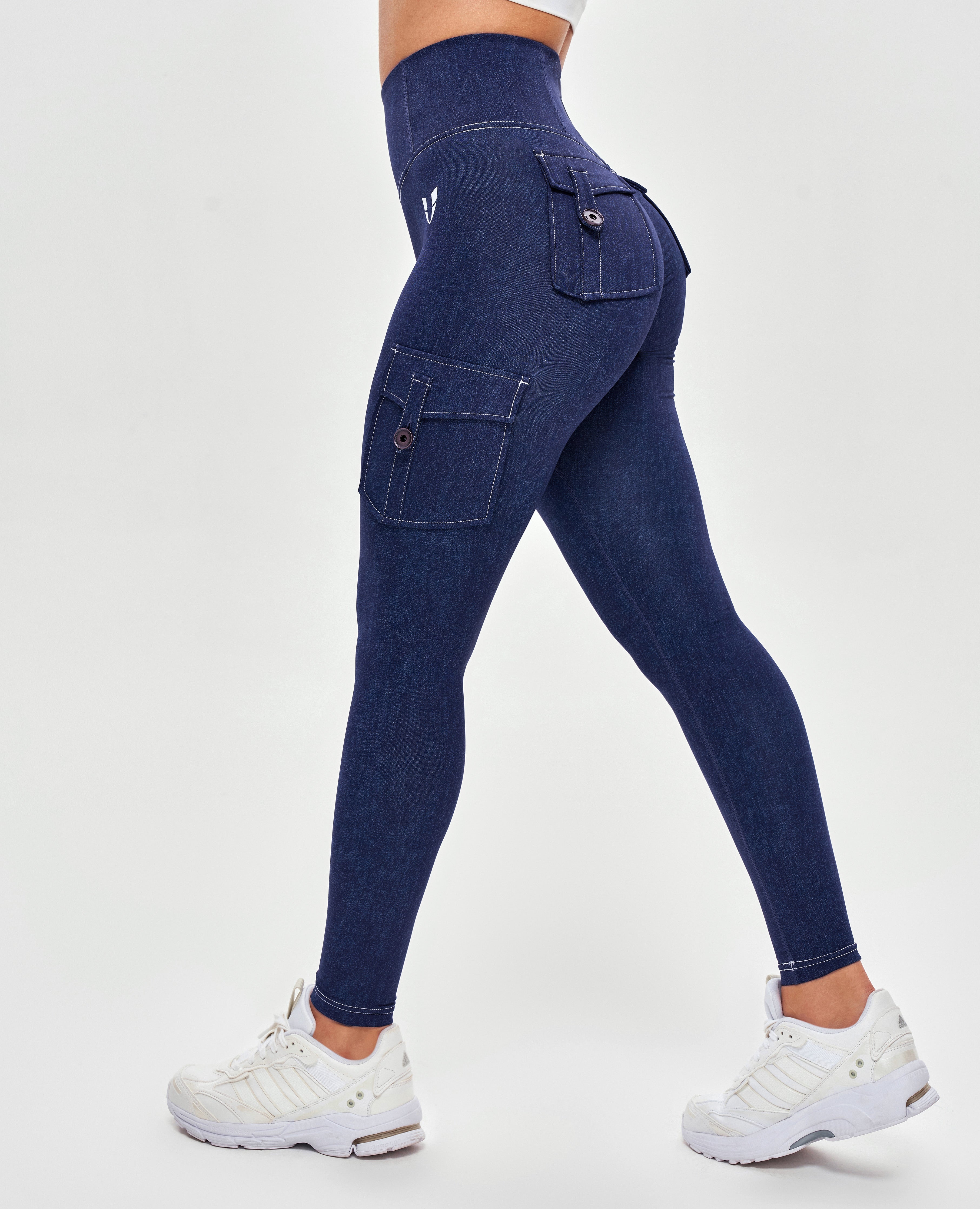 Leggings Cargo De Talle Alto - Azul Denim