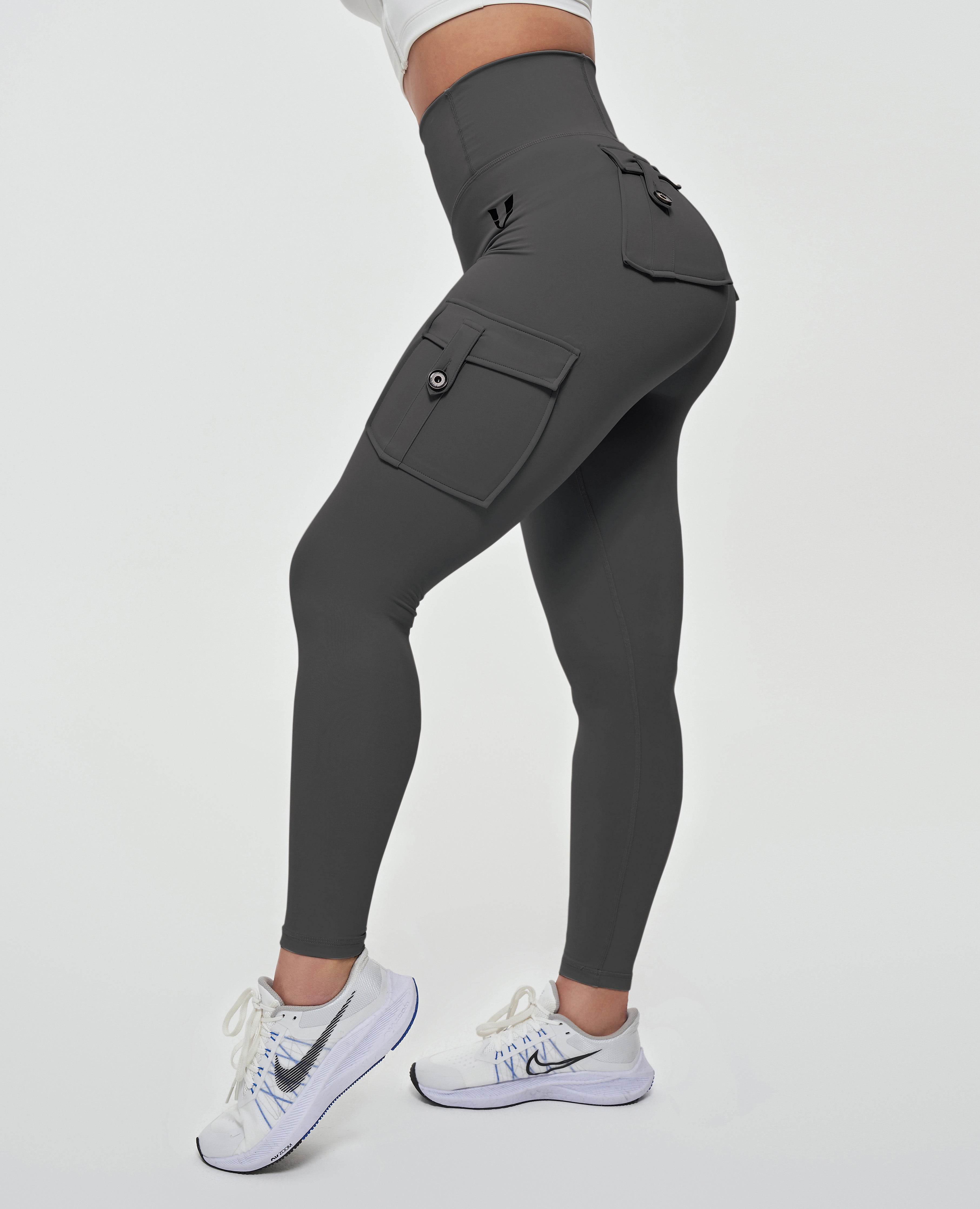 Cargo-Leggings mit hoher Taille – Grau