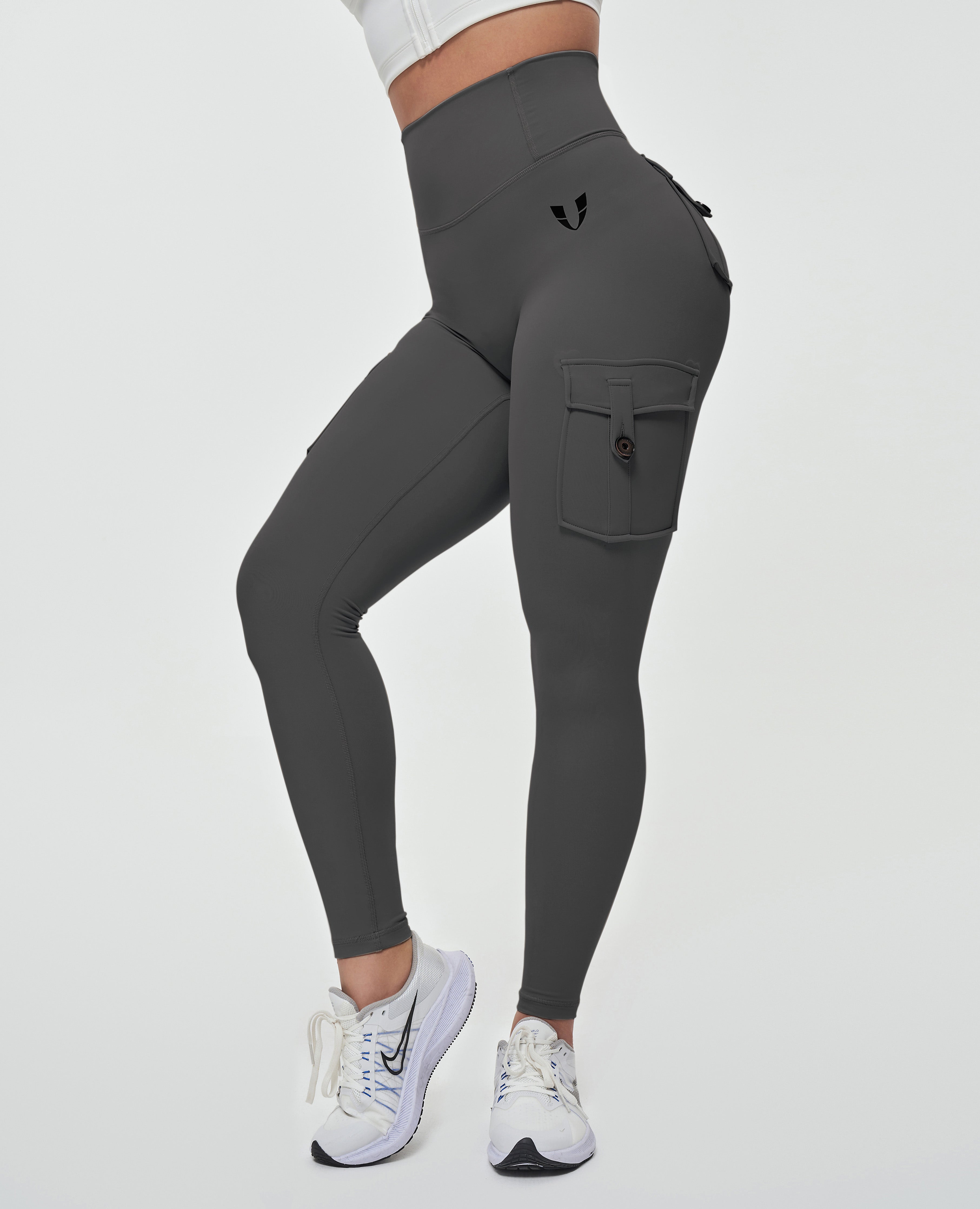 Cargo-Leggings mit hoher Taille – Grau