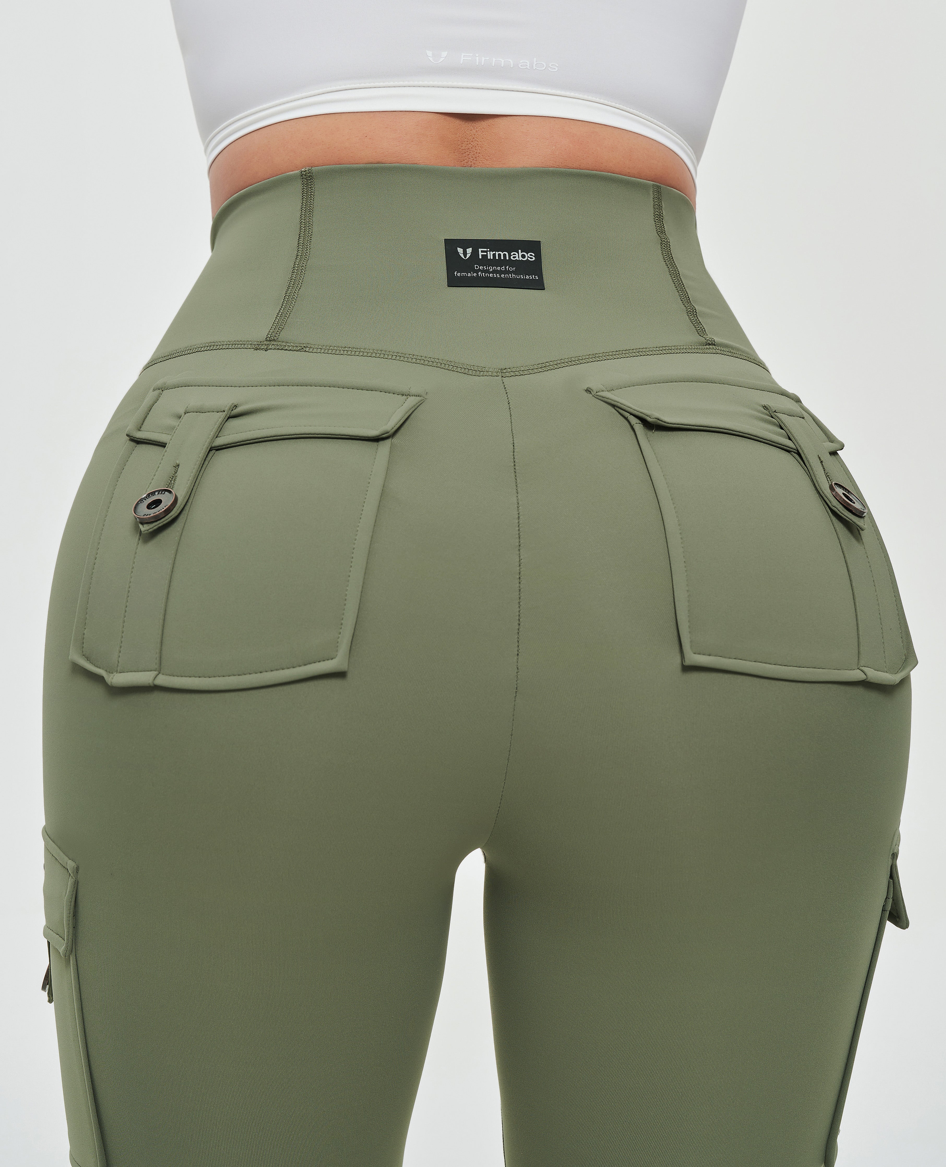 Cargo-Leggings mit hoher Taille – Olivgrün