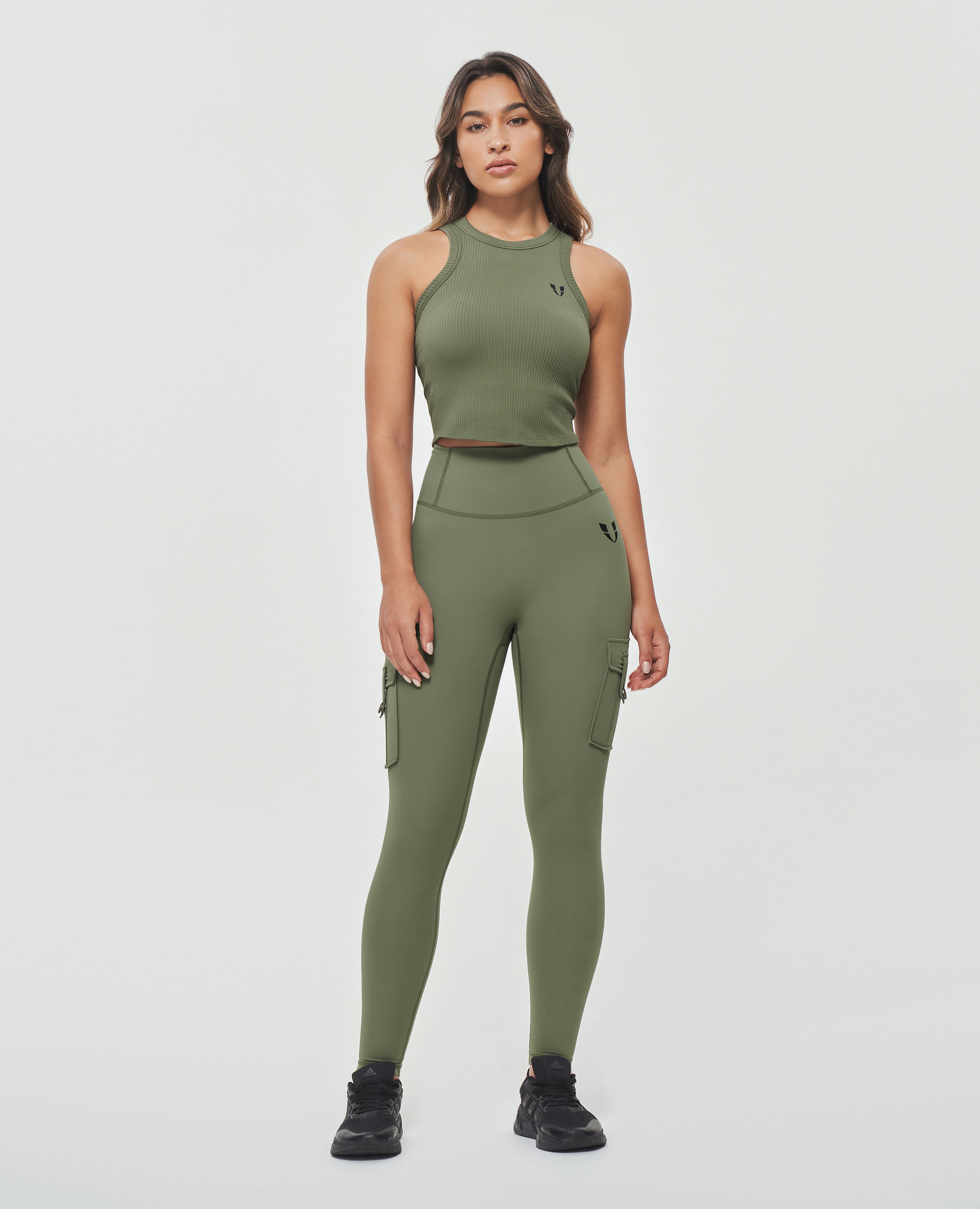 Cargo-Leggings mit hoher Taille – Olivgrün