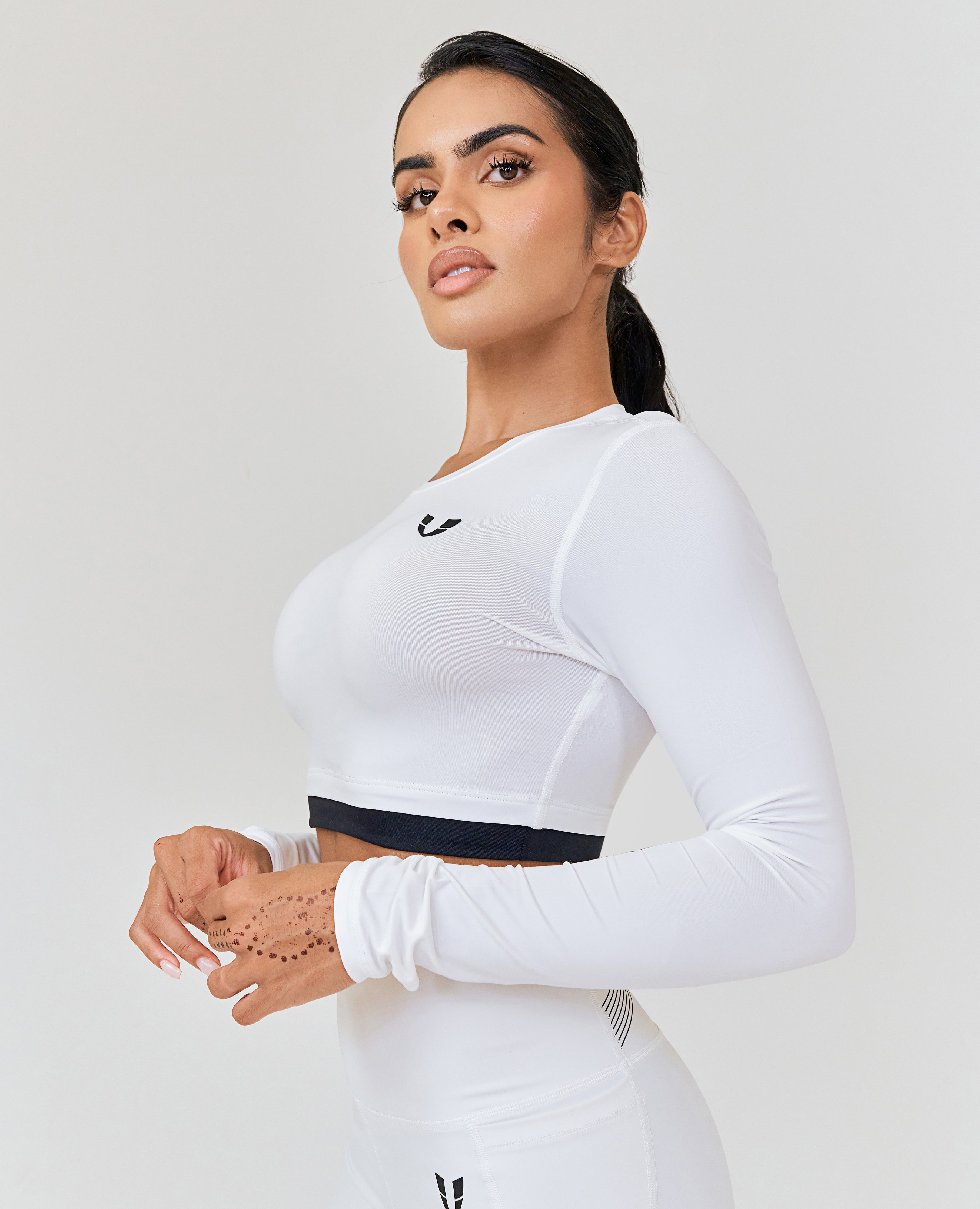 Long Sleeve Crop Top - White