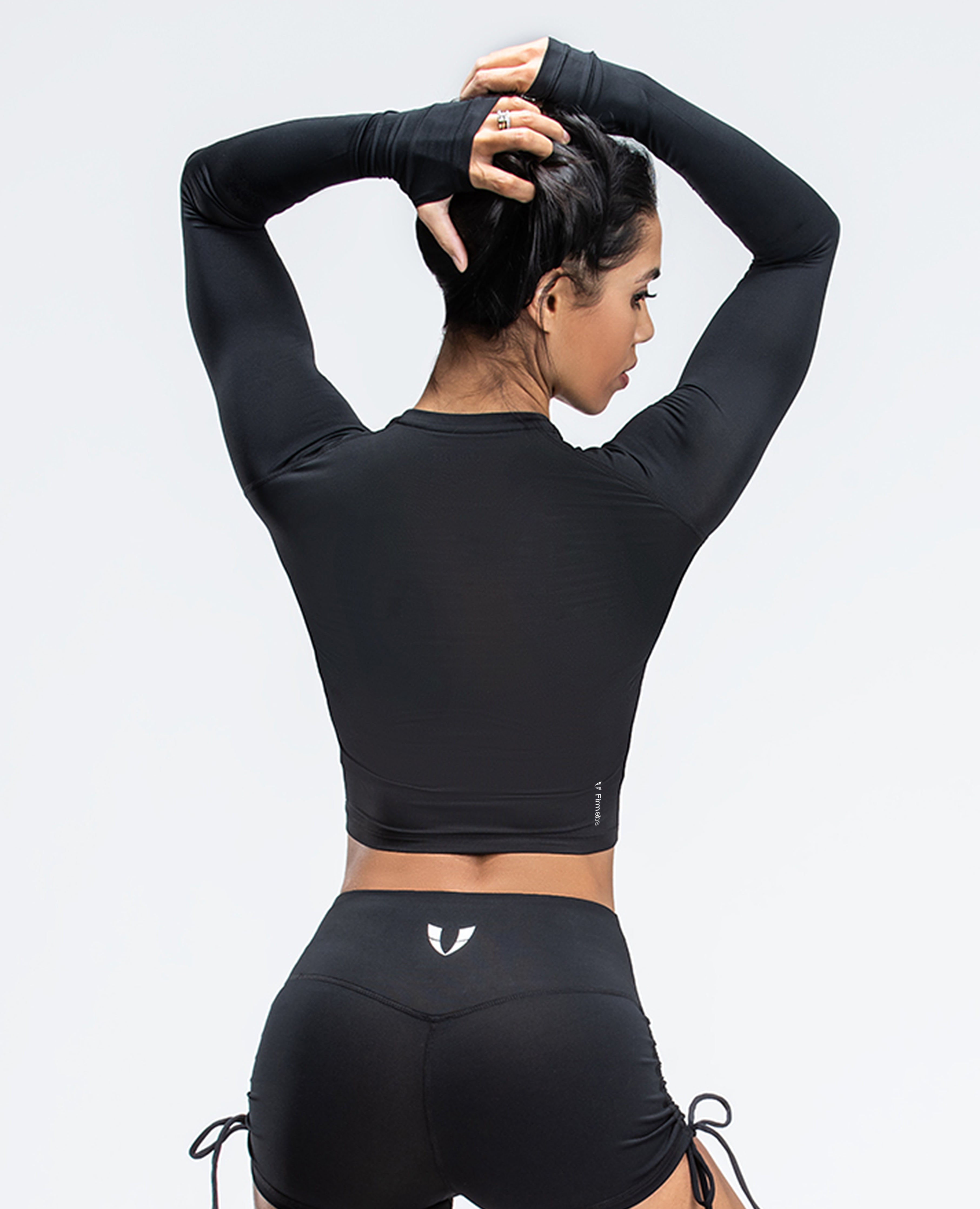 Cropped Black Long Sleeve Workout Top - Women