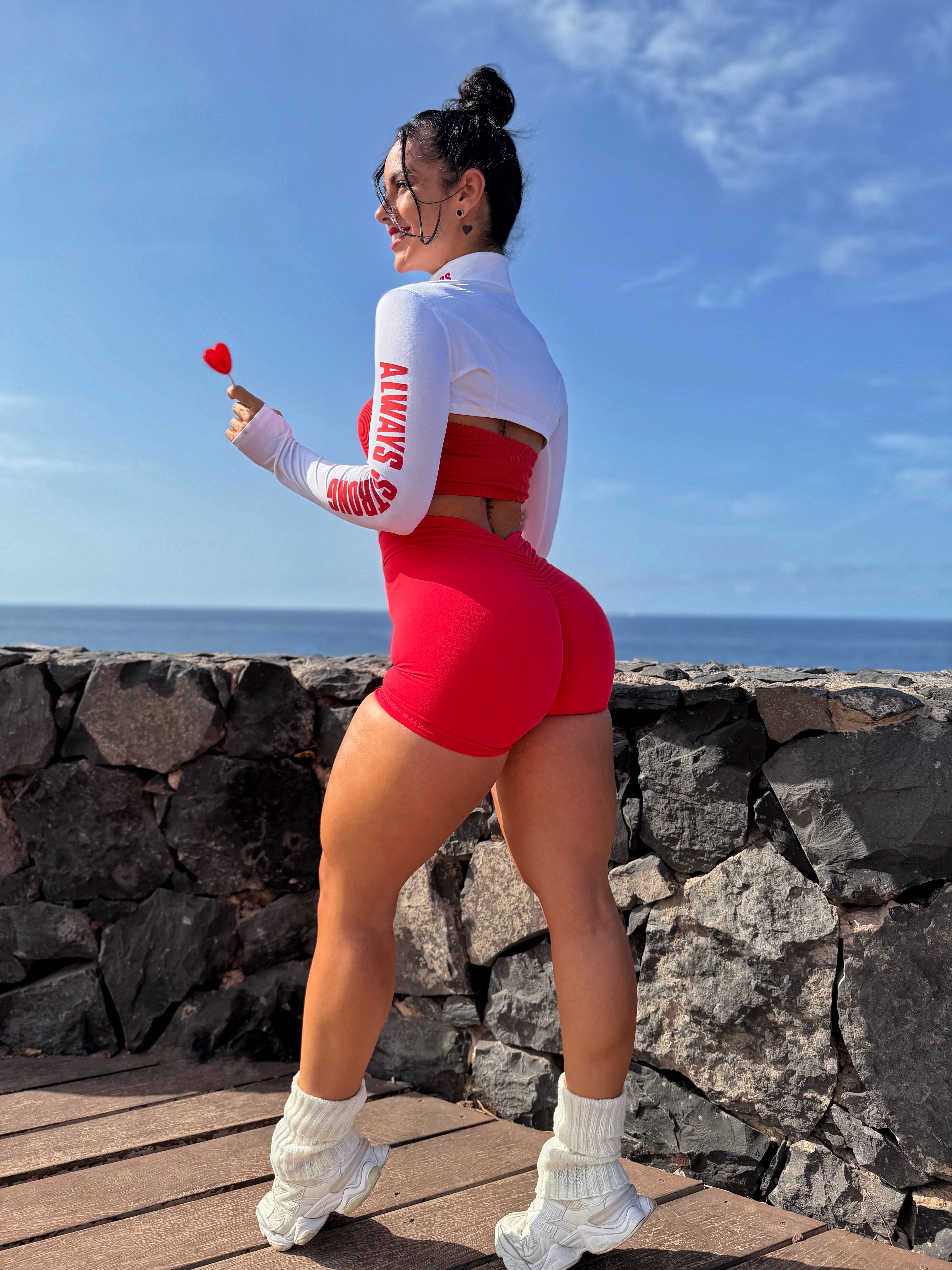 Top Extracorto con Cremallera y Mangas Largas - Blanco