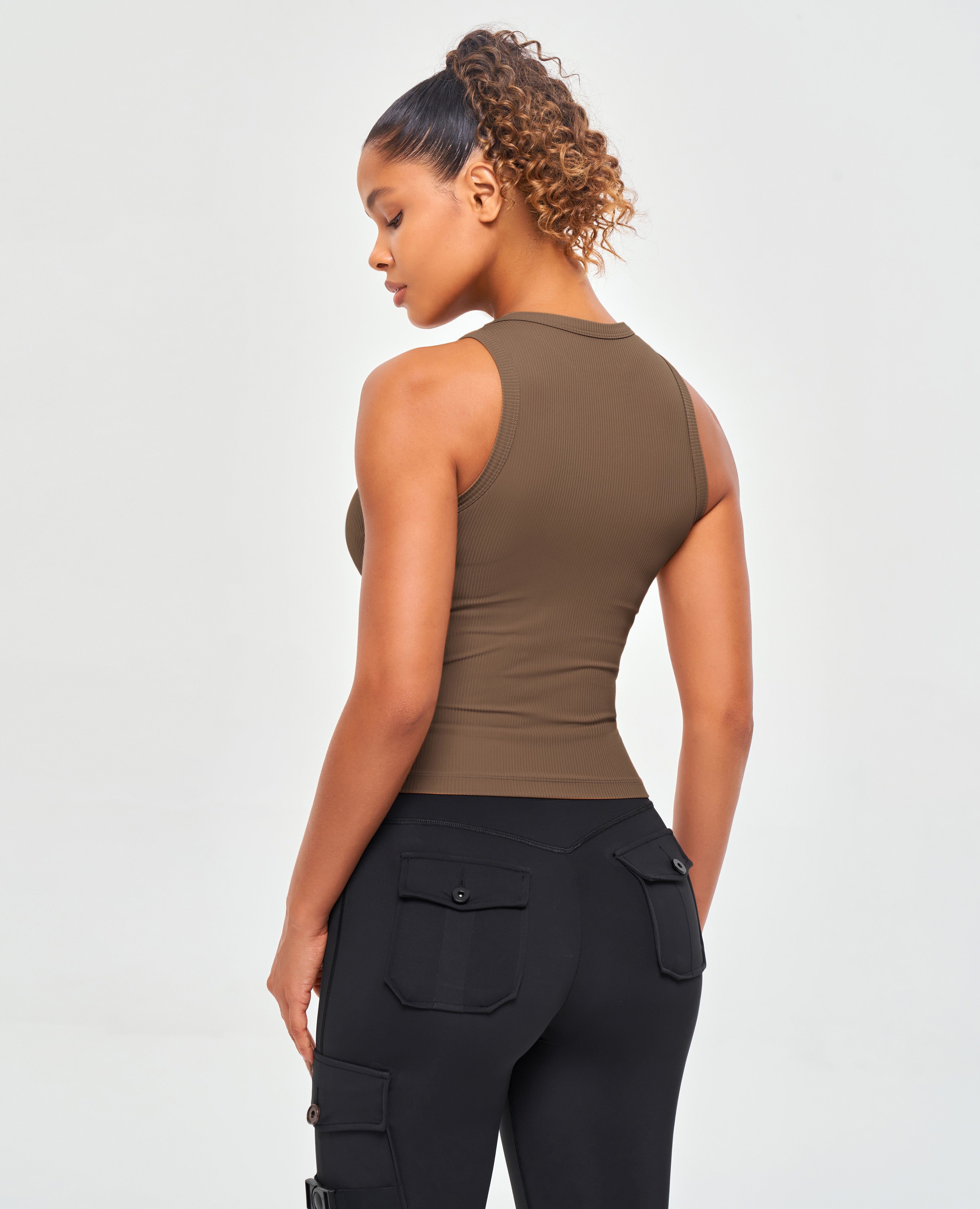 Ribbed Workout Tank - Nut Brown
