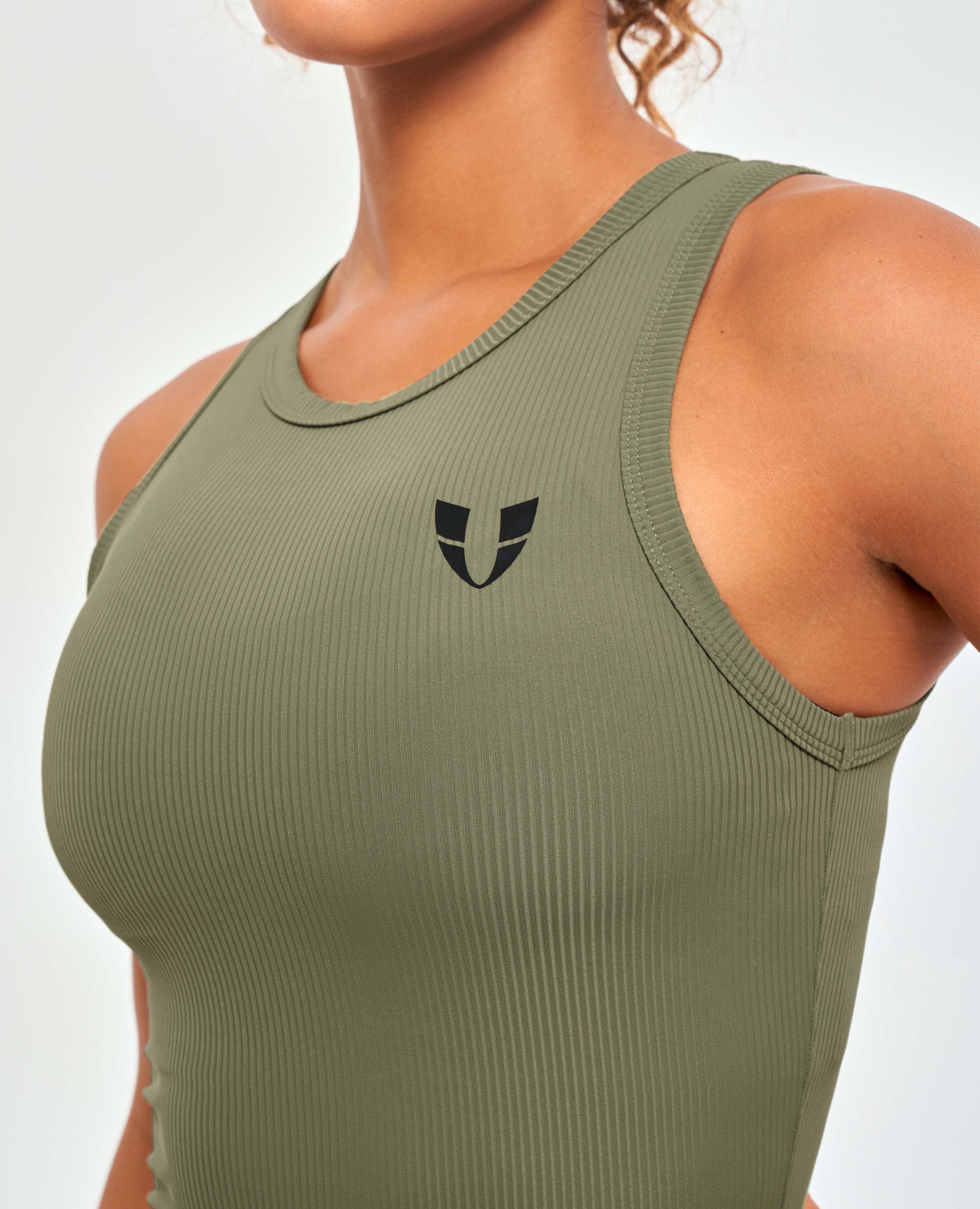 Geripptes Trainings-Tanktop – Olivgrün