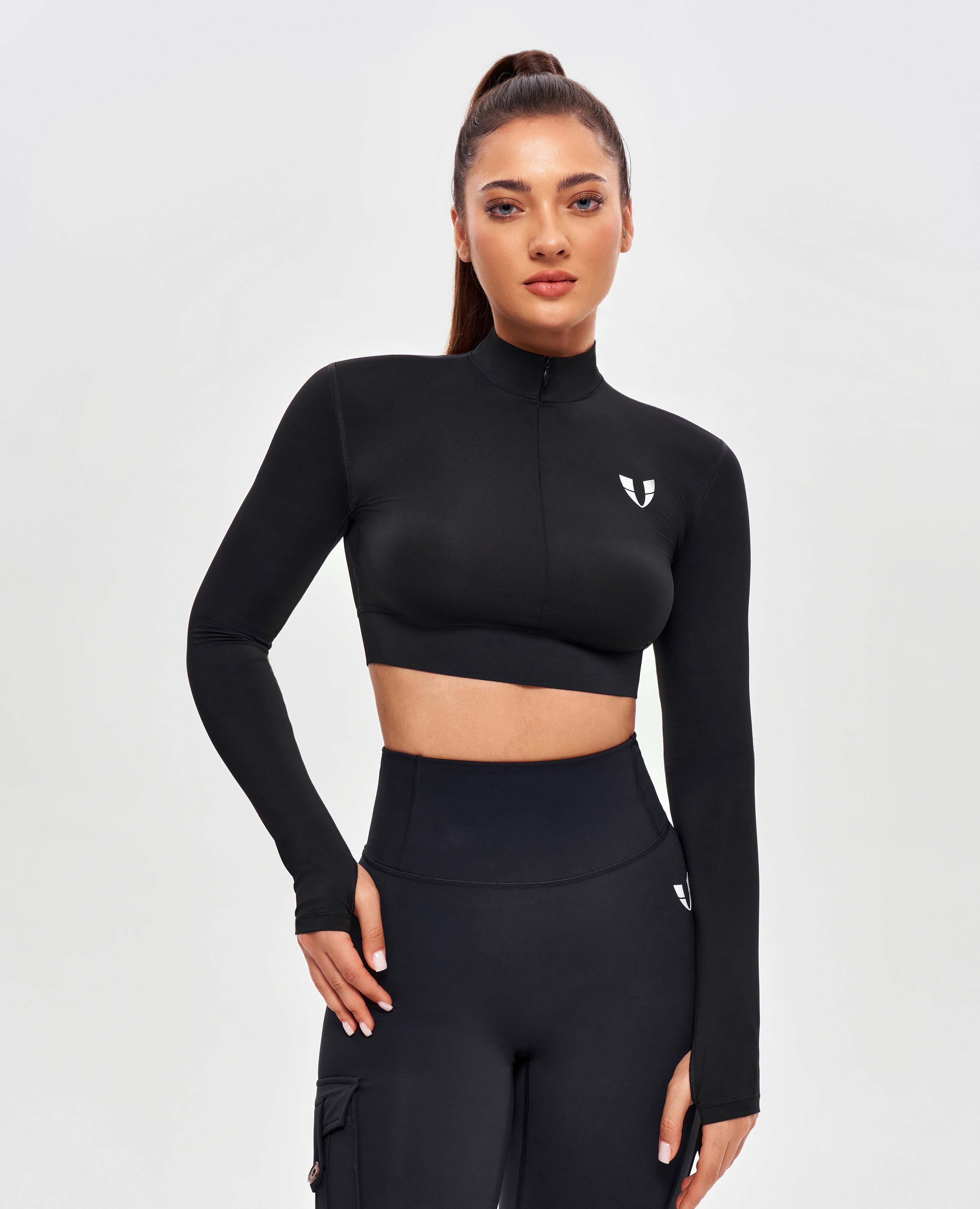 Stand Collar Crop Top - Black